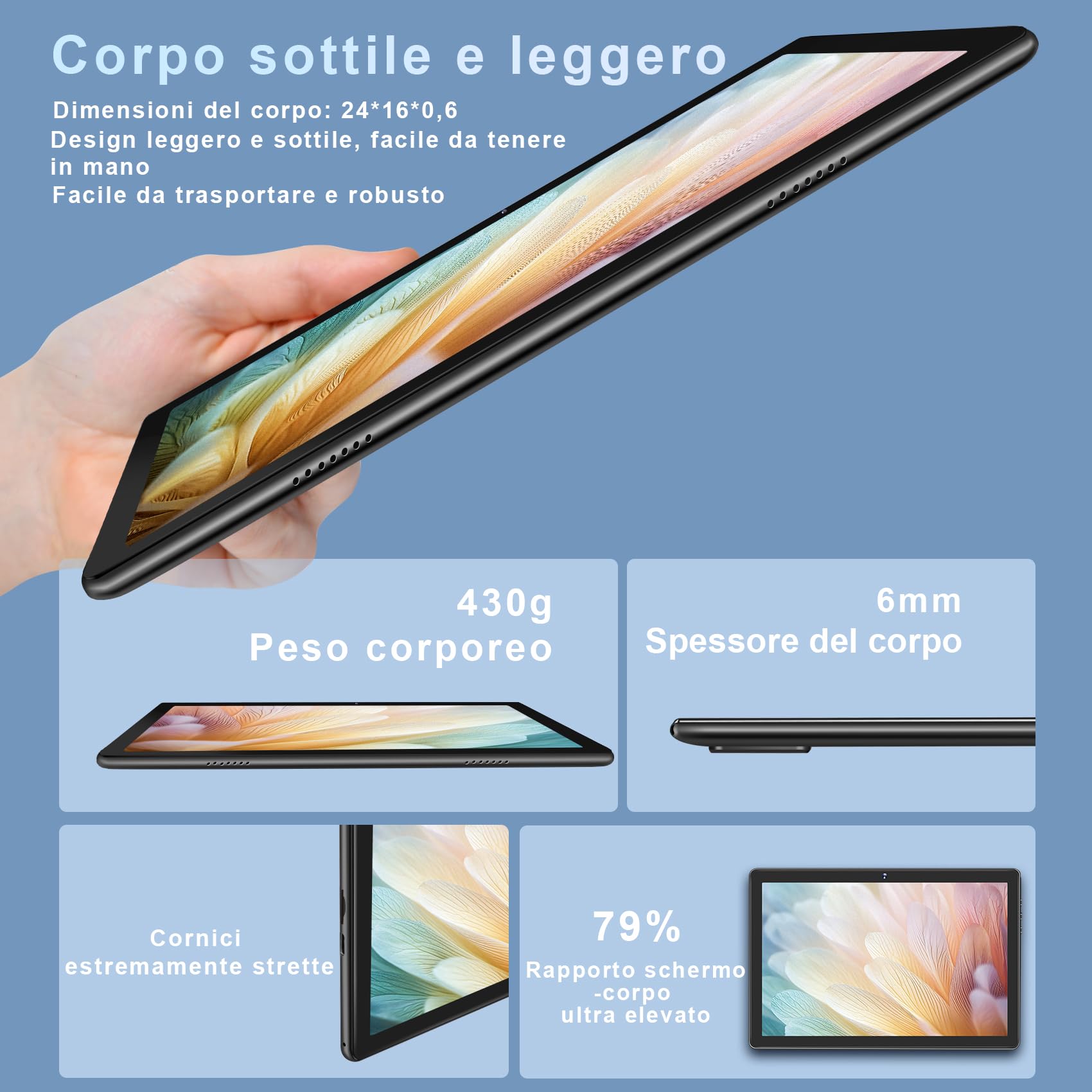 DMOAO Tablet 10 Pollici Android 12 con 5G Wi-Fi, HD Tablet con 8 GB RAM + 64 GB ROM (Espandibile fino a 1 TB), GPS, 8 Cores 2.0 GHz, Bluetooth 5.0, 1280 * 800 IPS, USB-C, 6000 mAh, Nero
