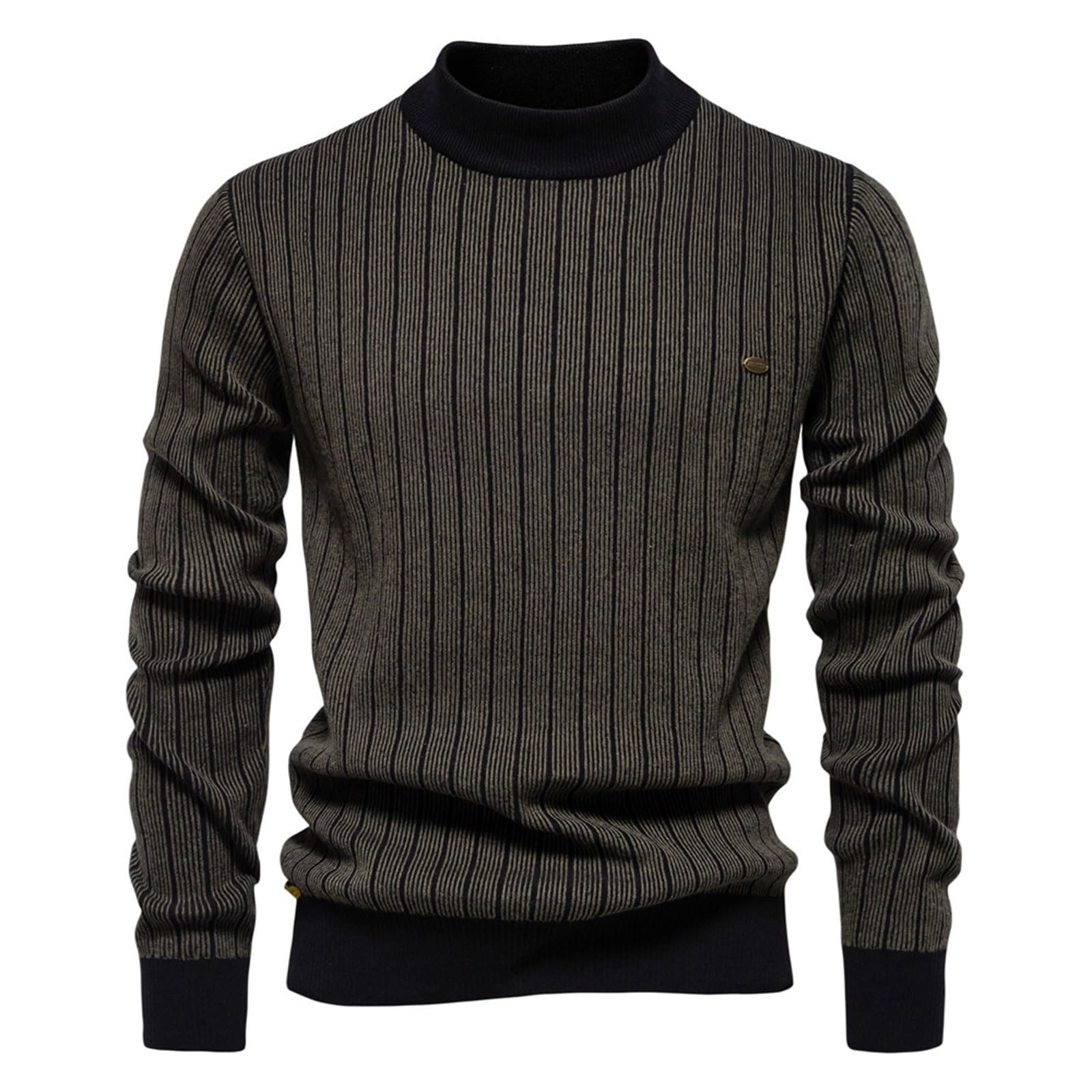 Generisch Jersey de manga larga para hombre, a rayas, de punto fino, suéter de invierno, cuello alto, suéter de trabajo, cálido, para el tiempo libre