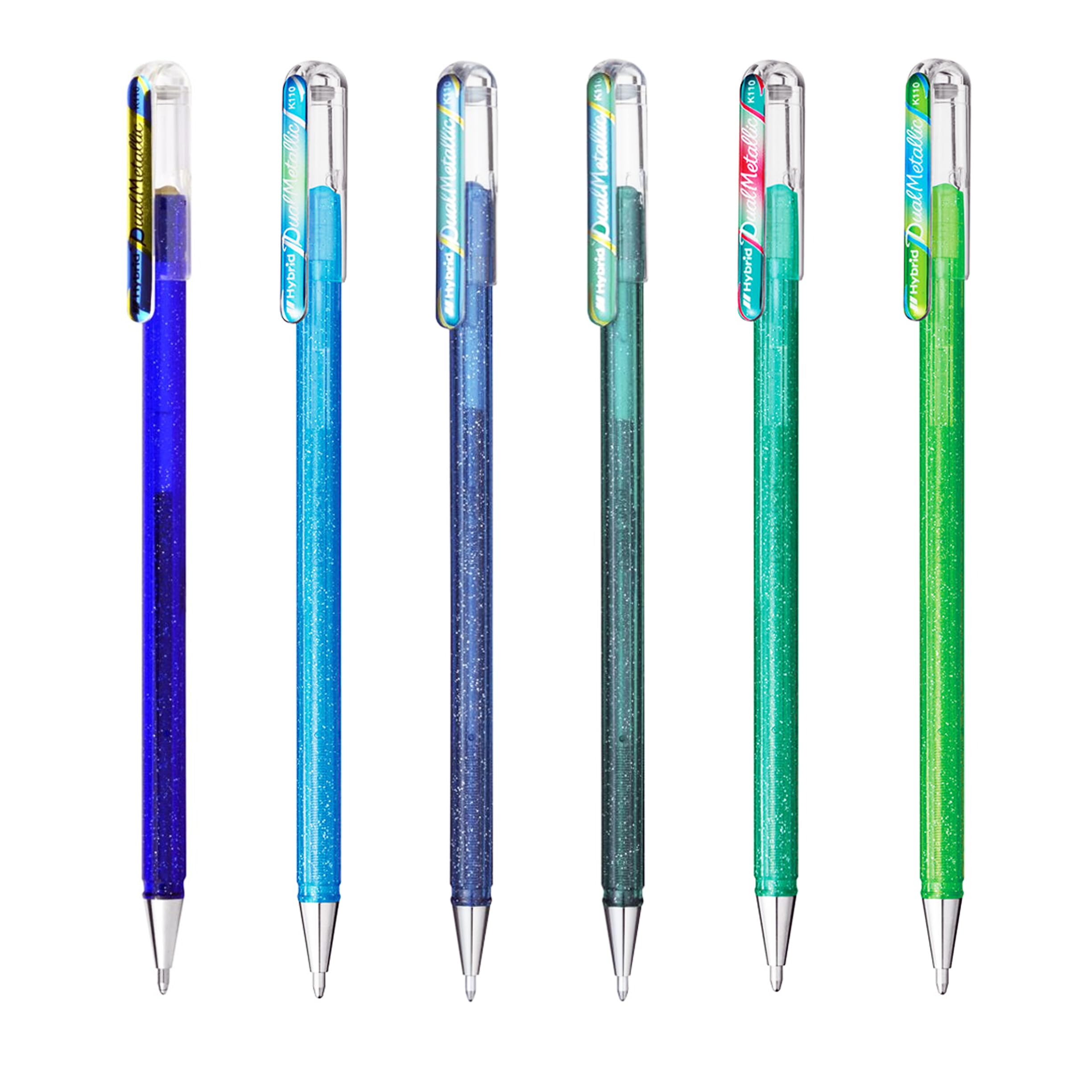 Pentel Hybrid - Dual Metallic - Liquid Gel Rollerball Pens - K110 - Cool Tones Set - Pack of 6