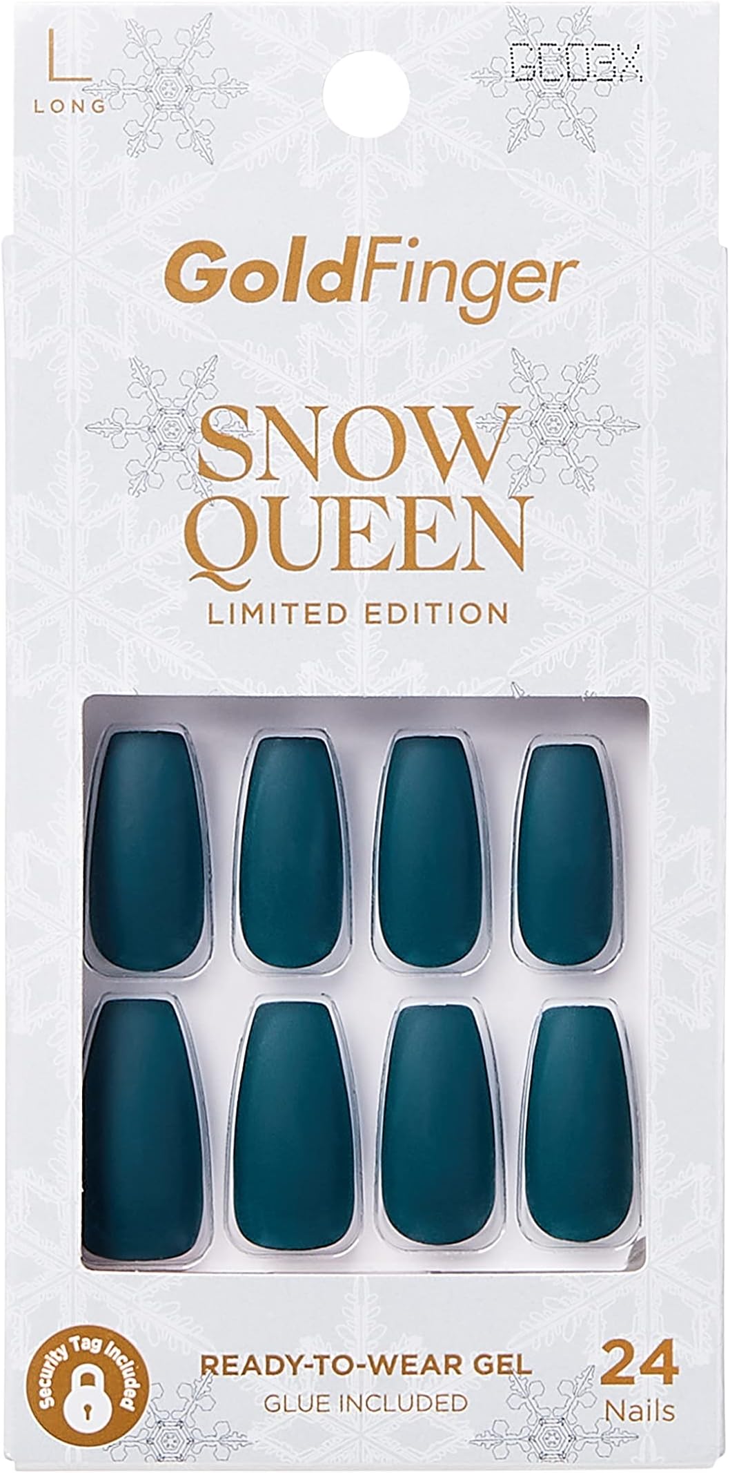 Kiss GoldFinger Limited Edition Snow Queen Press On Manicure, Gel Nail Kit, Polish Free Mani, Long Length (Pine Tree)