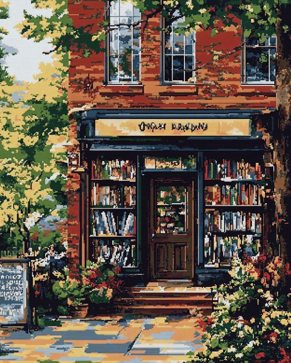 WallustrioaW Cross Stitch Kits,Street Bookstore,11CT Cross Stitch for Adults,Stamped Cross Stitch Kits Beginner Embroidery for Adults,40x50cm