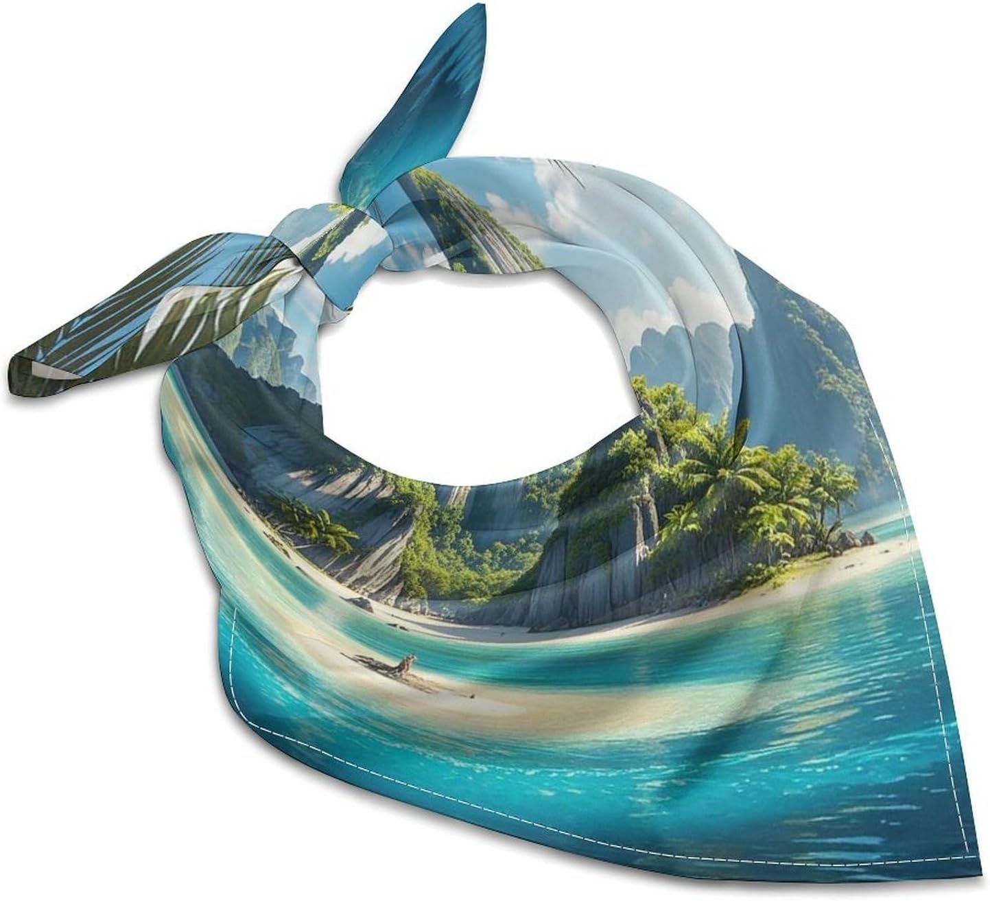 Bandana Headband Silk Hair Scarf Headwear Beautiful Island in The Sea Bandanas Square Handkerchiefs for Men Women Face Mask