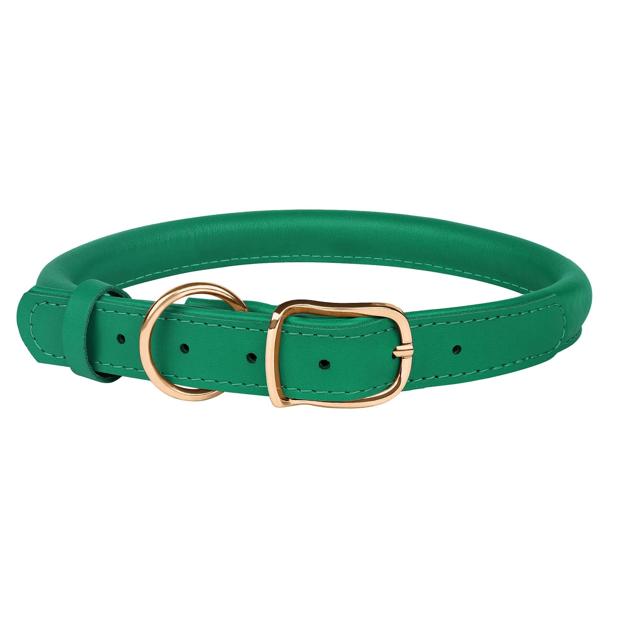 MUROM Rolled Leather Dog Collar Durable Round Rope Pet Collars for Small Medium Large Dogs Puppy Pink Purple Green Red Brown Gray (11"-15" Neck Fit - Image 2