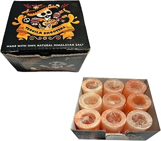 Pacific Pelican 100% organic Day of the Dead Himalayan pink salt Tequila shooters Glasses Gift for any occasion, Make Drinking Tequila Simple and Easy – Light Salt flavour to any drink without a mess (Pack of 9)