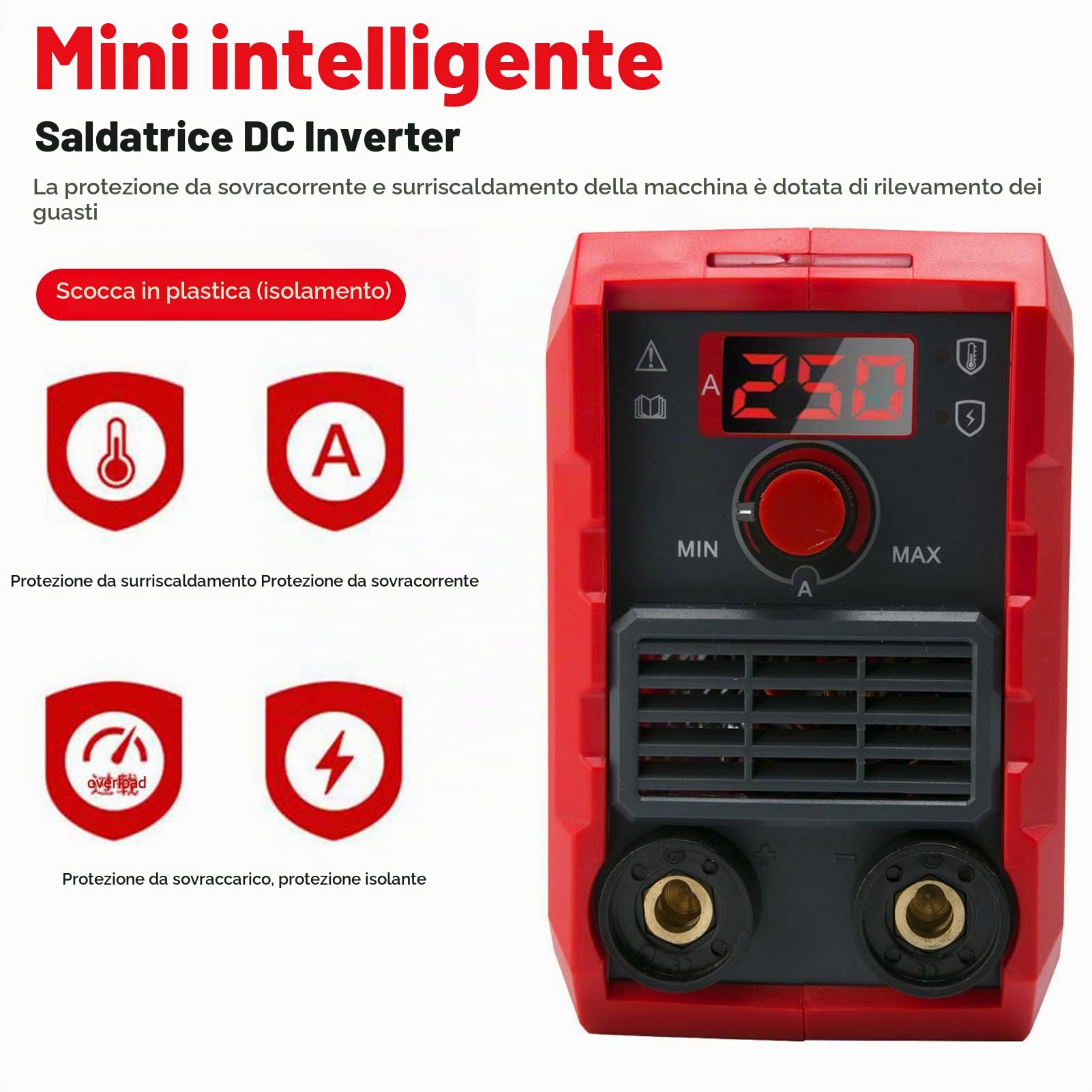 Saldatrice MMA, Saldatrice Elettrodo 250A, Mini Saldatrice Inverter, Saldatrice Portatile IGBT con Display LCD, Maschera, Raffreddamento Intelligente, Protezione da Surriscaldamento