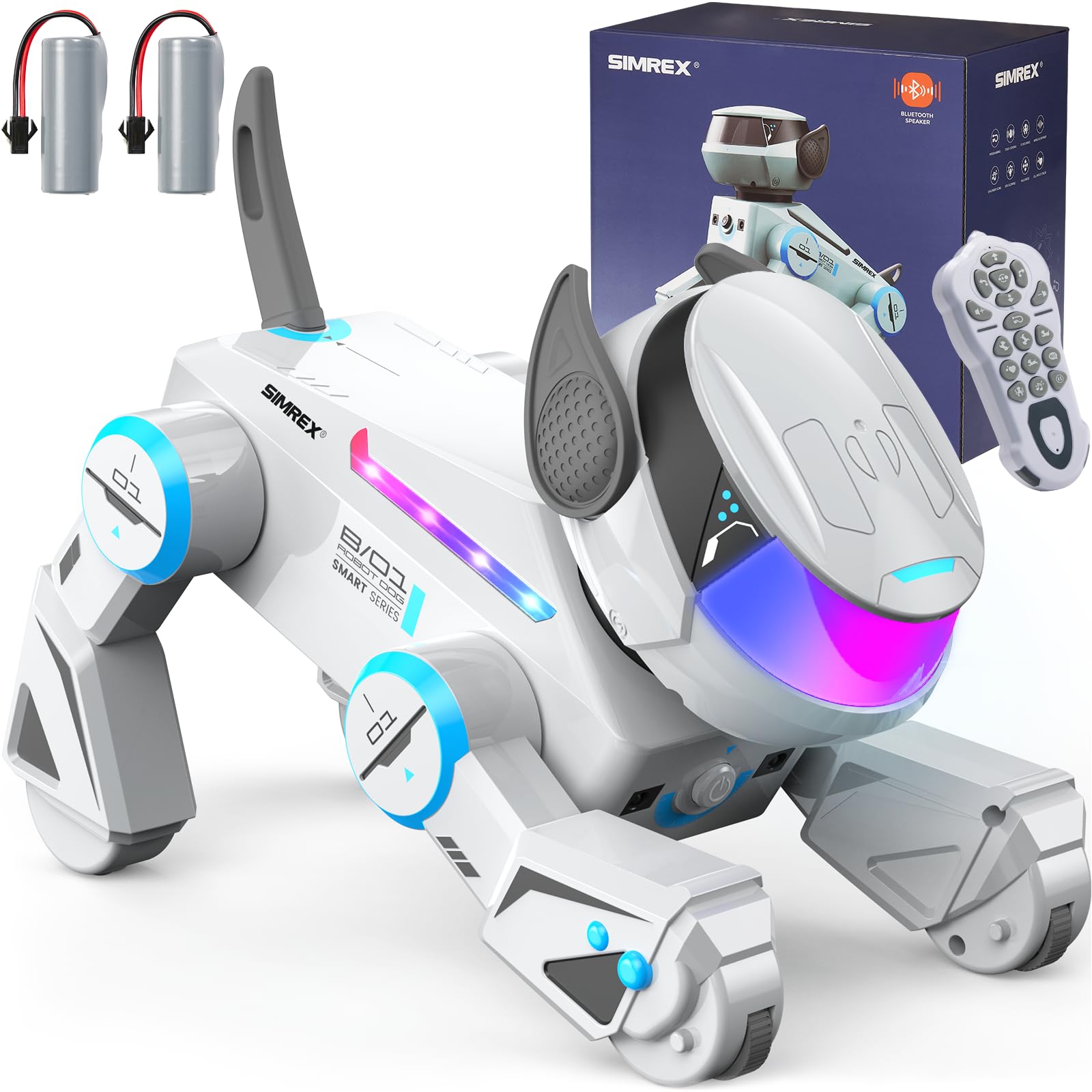 SIMREX Robot cane giocattolo per bambini, cane robot intelligente interattivo con sensore tattile, telecomando Bluetooth, trucchi danza, occhi LED, regalo di compleanno per ragazzi e ragazze, grigio
