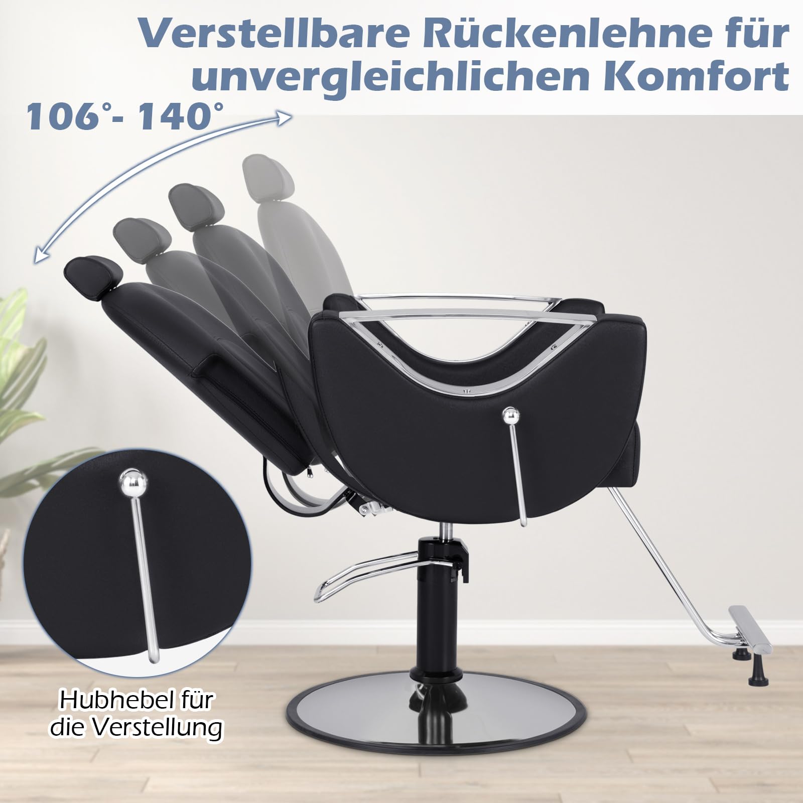 COSTWAY Friseurstuhl höhenverstellbar 360° drehbar mit Kopfstütze & Hydraulikpumpe bis 150kg belastbar schwarz