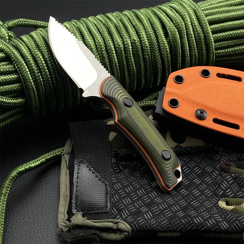 HUAAO Fixed Blade Knife with Kydex Sheath for Men, Full Tang 8Cr13Mov Blade with G10 Handles, for EDC Hunting Camping Fishing (Orange G10 Handle)