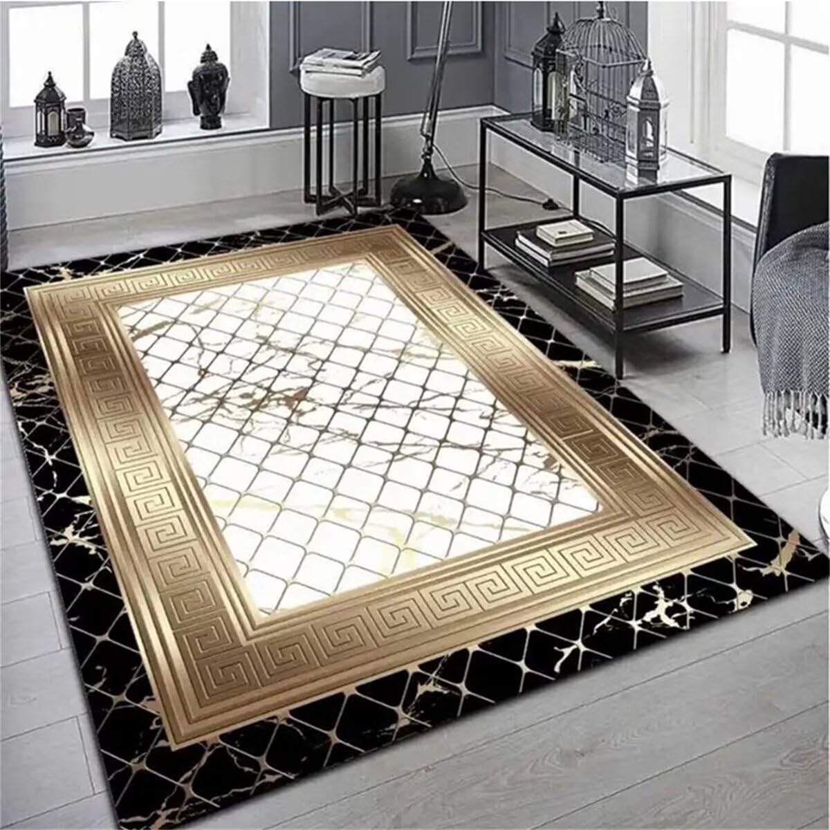 Tapis de jeu bébé 80x120cm rétro noir jaune lavable pour salon