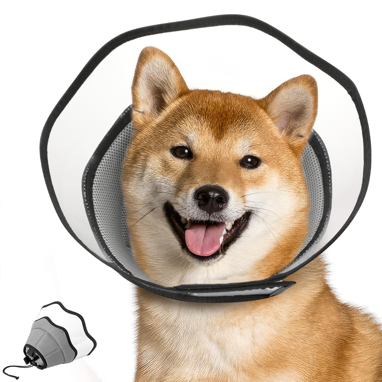 VavoPaw Collar de Cono para Perros, Collar de Recuperación para Mascotas para Curar Heridas Después de Cirugía Anti-Mordida Anti-Lamido Collar Isabelino Ajustable Ligero Transpirable, Gris, M