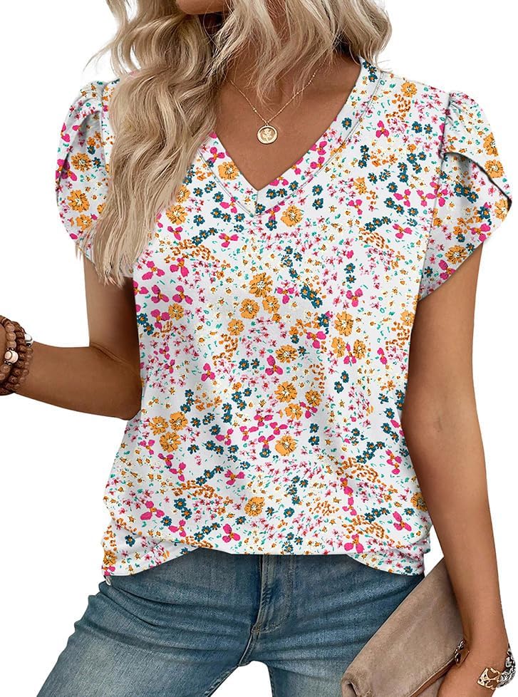 WIHOLL Womens Tops Dressy Casual Petal Sleeve Summer Spring Short Sleeve V Neck Shirts Work Business Vacation Clothes 2026 - Image 2