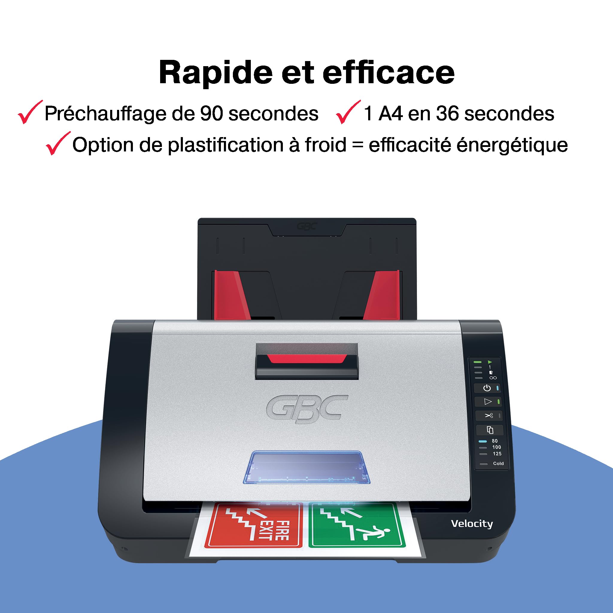 Plastifieuse GBC Velocity Automatique A4 - Machine de Bureau avec Alignement et Découpe Auto, Chauffe Rapide, Compatible Films Polyvalents, Rouleau 80 Microns Inclus (42,5 x 23,5 x 34 cm)