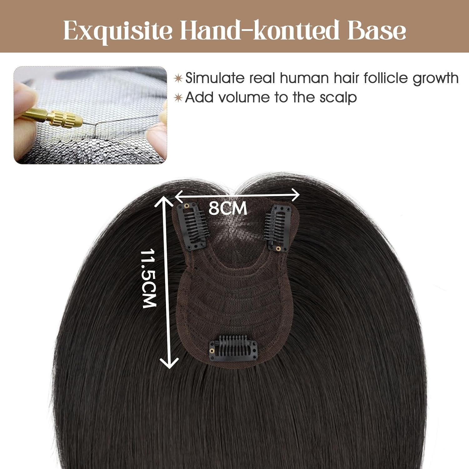 Rich Choices Hair Toppers for Women Real Human Hair Remy Hairs Toppers Hairpieces for Women with Thinning Crown Wispy Clip in Topper 10 Inch No Bang-#1B Natural Black