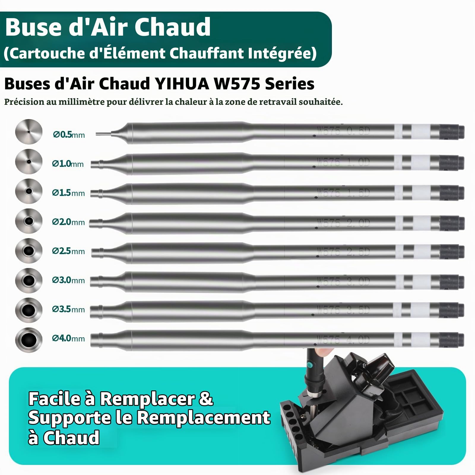 YIHUA 8509-I Station de Soudage à Air Chaud, Station Air Chaud avec Chauffage Rapide et Précis, Écran Inclinable, 3 Canaux Pré-réglés. 8 Buses pour Retouche et Réparation SMD pour la Micro-Soudure