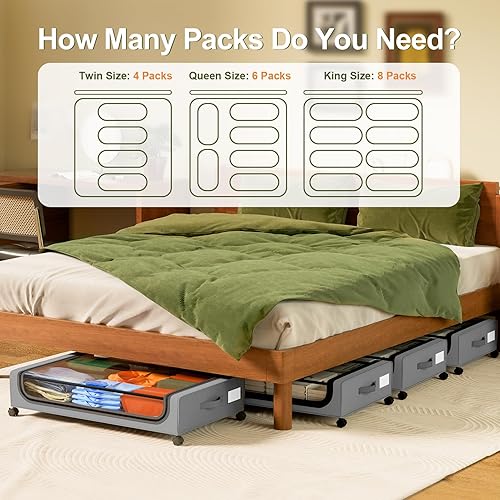 Miniatura 7 de GoMaihe Almacenamiento debajo de la cama con ruedas contenedores de almacenamiento XXL debajo de la cama con tapas, contenedores rodantes para ropa