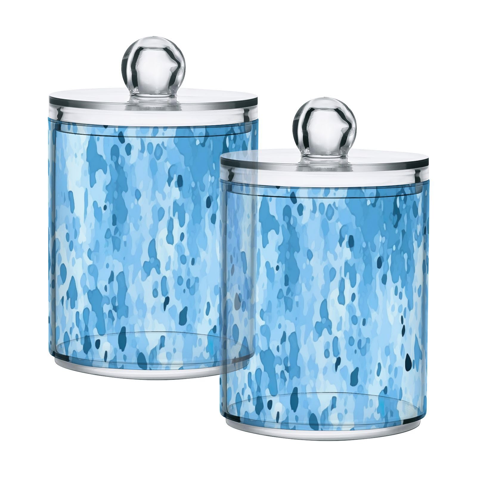 BURSTDDY Blue Leopard Print Qtip Holder Dispenser with Lid,Clear Plastic Apothecary Jars Cotton Swabs Cans Bathroom Storage Canister for Cotton Ball, Cotton Swab 4 Pack