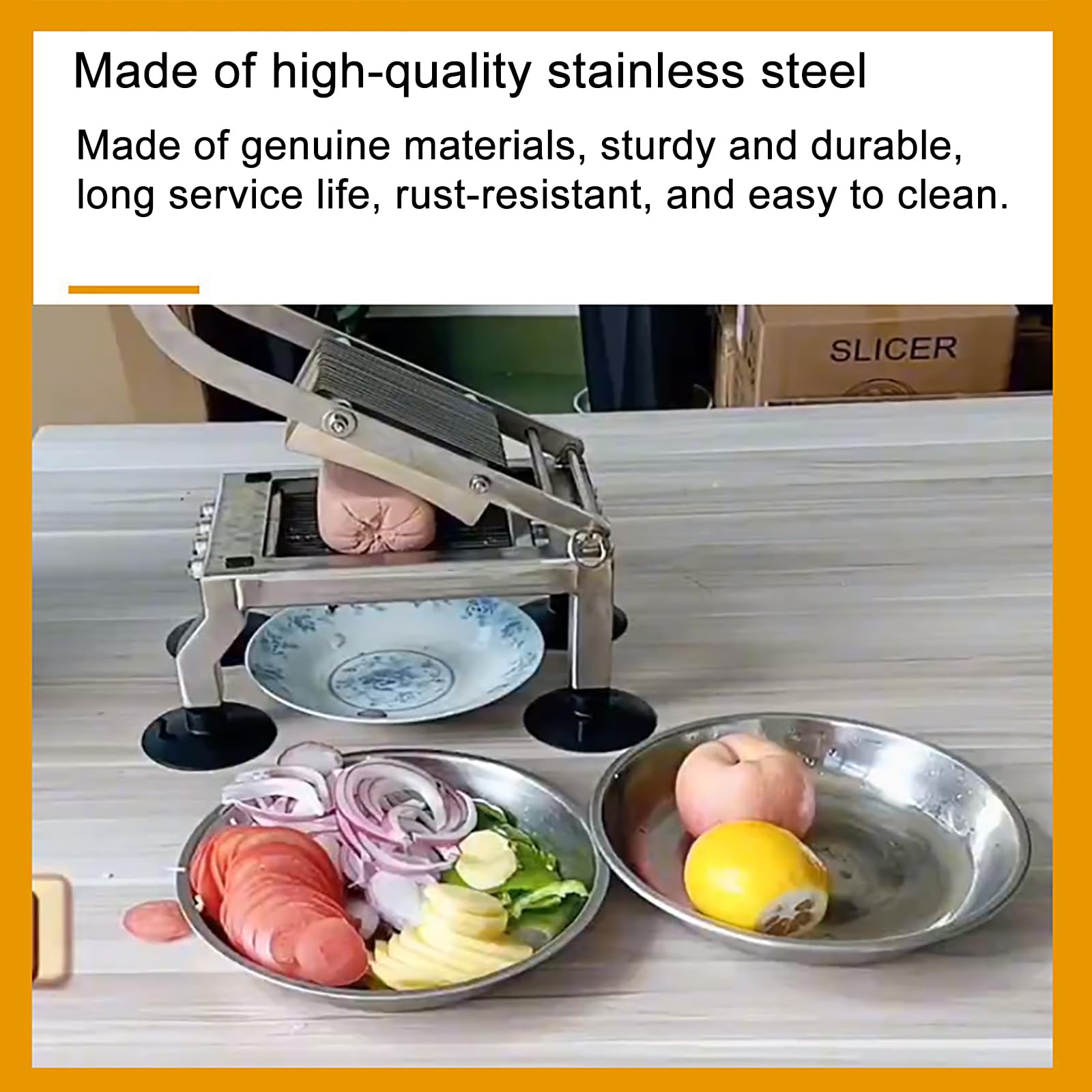 MObyat Gewerblicher Tomatenschneider, 10 Mm Edelstahl, Pommes-Frites-Schneider Mit 4 Leistungsstarken Saugnäpfen, Pressmechanismus, Leicht Abnehmbar, Robust Und Rostbeständig, Für Tomaten