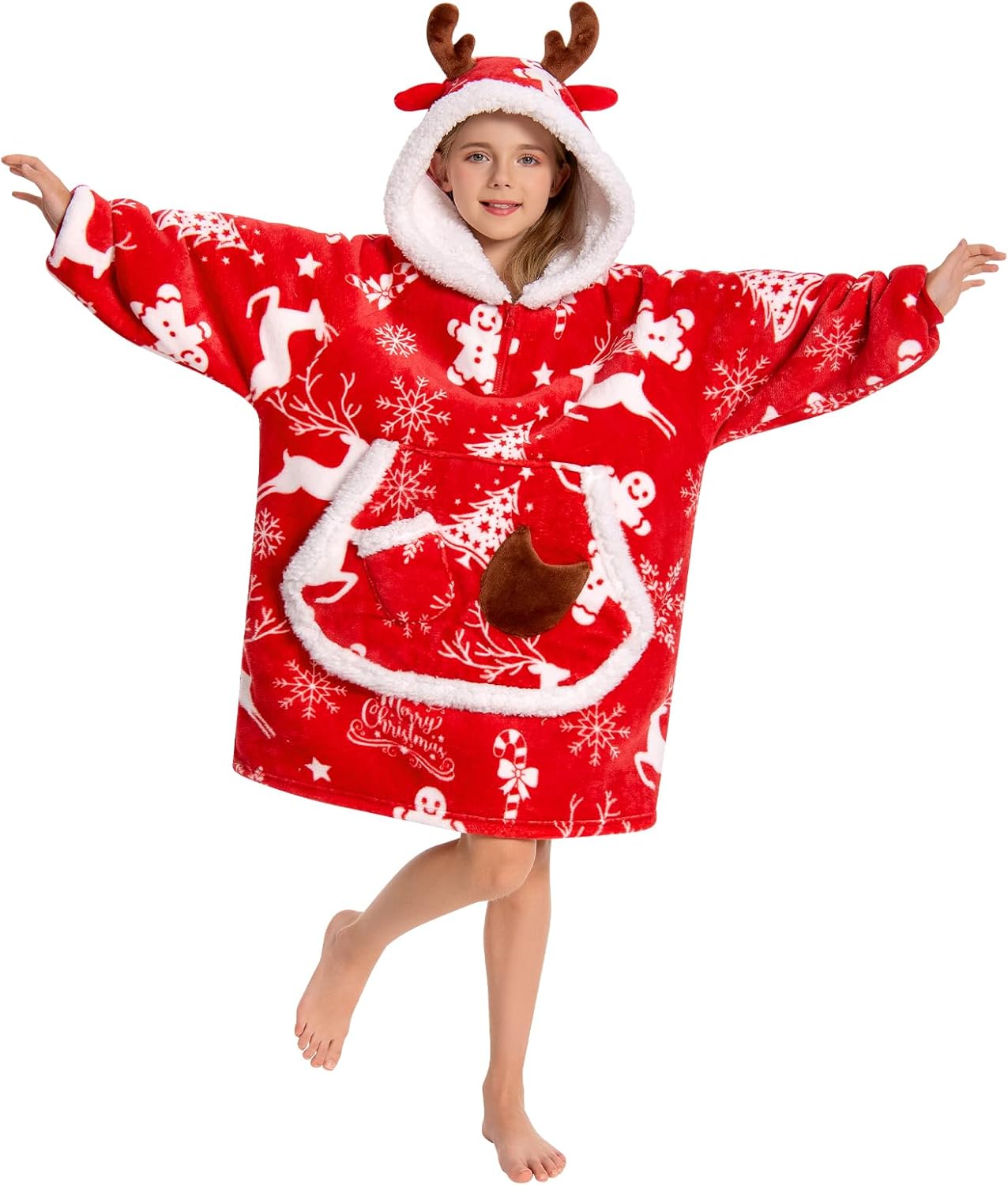 OLAOLA Wearable Blanket Hoodie for Kids, Oversized Hooded Blanket Thick Sweatshirt with Pockets