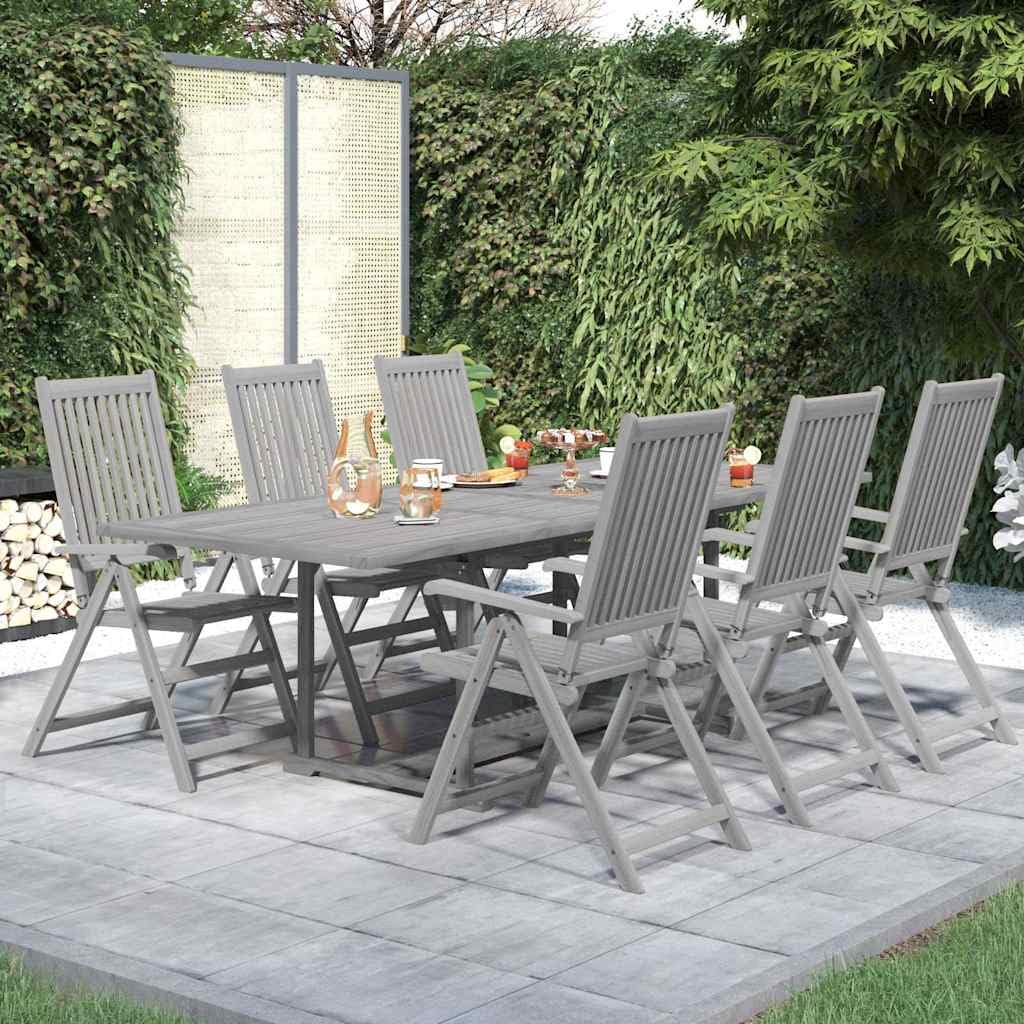 Juego De Comedor para Jardin 7 Piezas Madera Acacia Maciza | Mesa Extensible, Sillas Ajustables 5 Posiciones, Plegables, Max 110 Kg Por Asiento