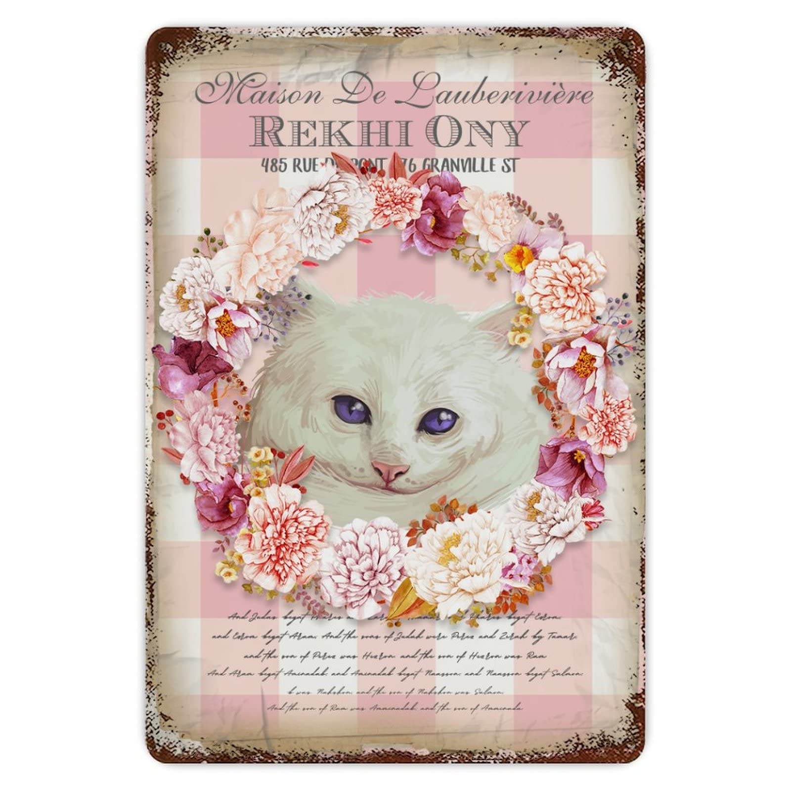 French Shabby Cat Vintage Metal Tin Sign 8x12 inch Aluminum Sign for Kitchen Bars Restaurants Cafes Pubs Wall Decor
