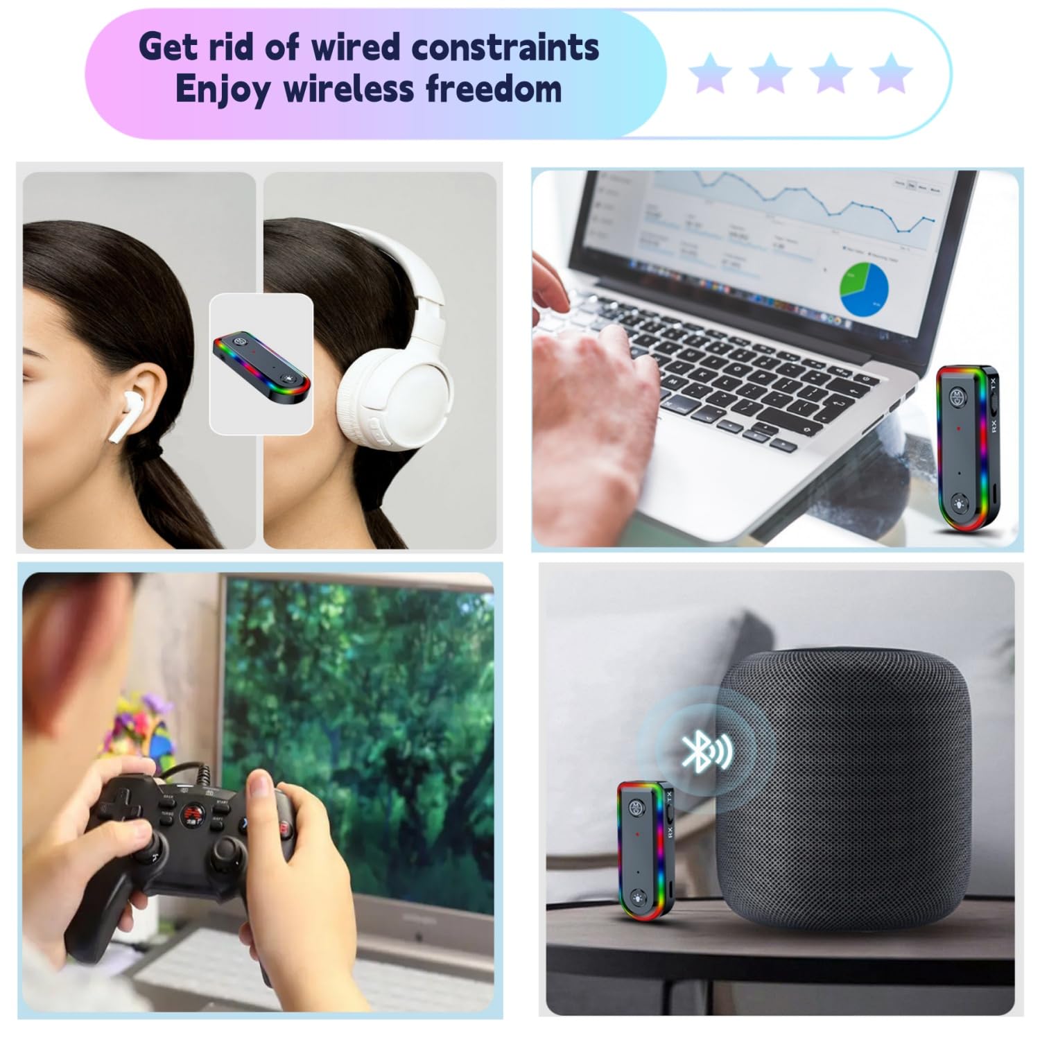Samochodowy odbiornik Bluetooth5.0 Adapter Audio samochodowy, adapter AUX Bluetooth, redukcja szumów dla telewizora, głośników, PC i słuchawek