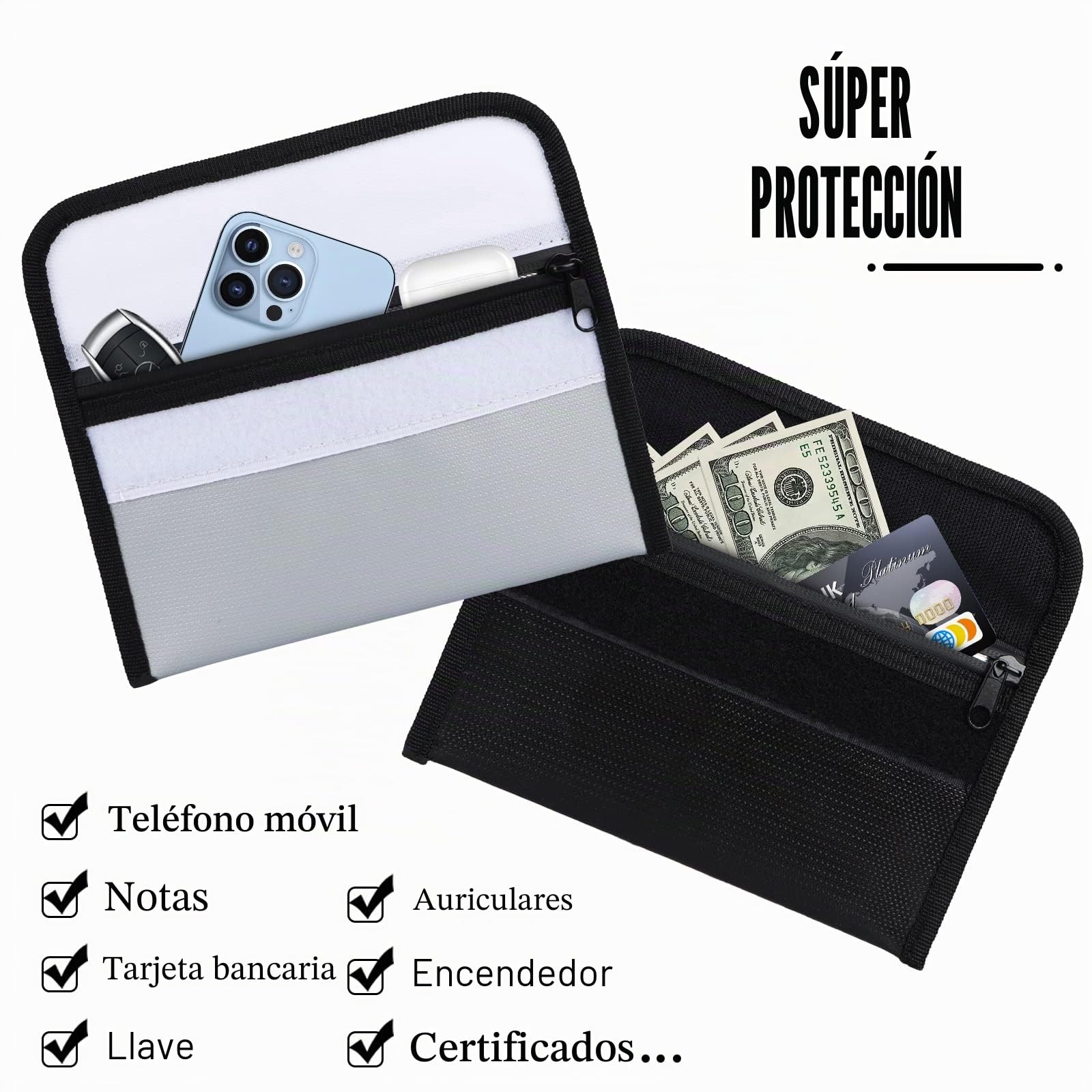 2 Piezas Bolsa Ignifuga Dinero De Documento Impermeable Prueba Fuego Seguridad Para Guarda Documentos A4 Bolsas Efectivo IgníFuga Almacenamiento Sobre Ignifugo Resistente Para Objetos de Valor