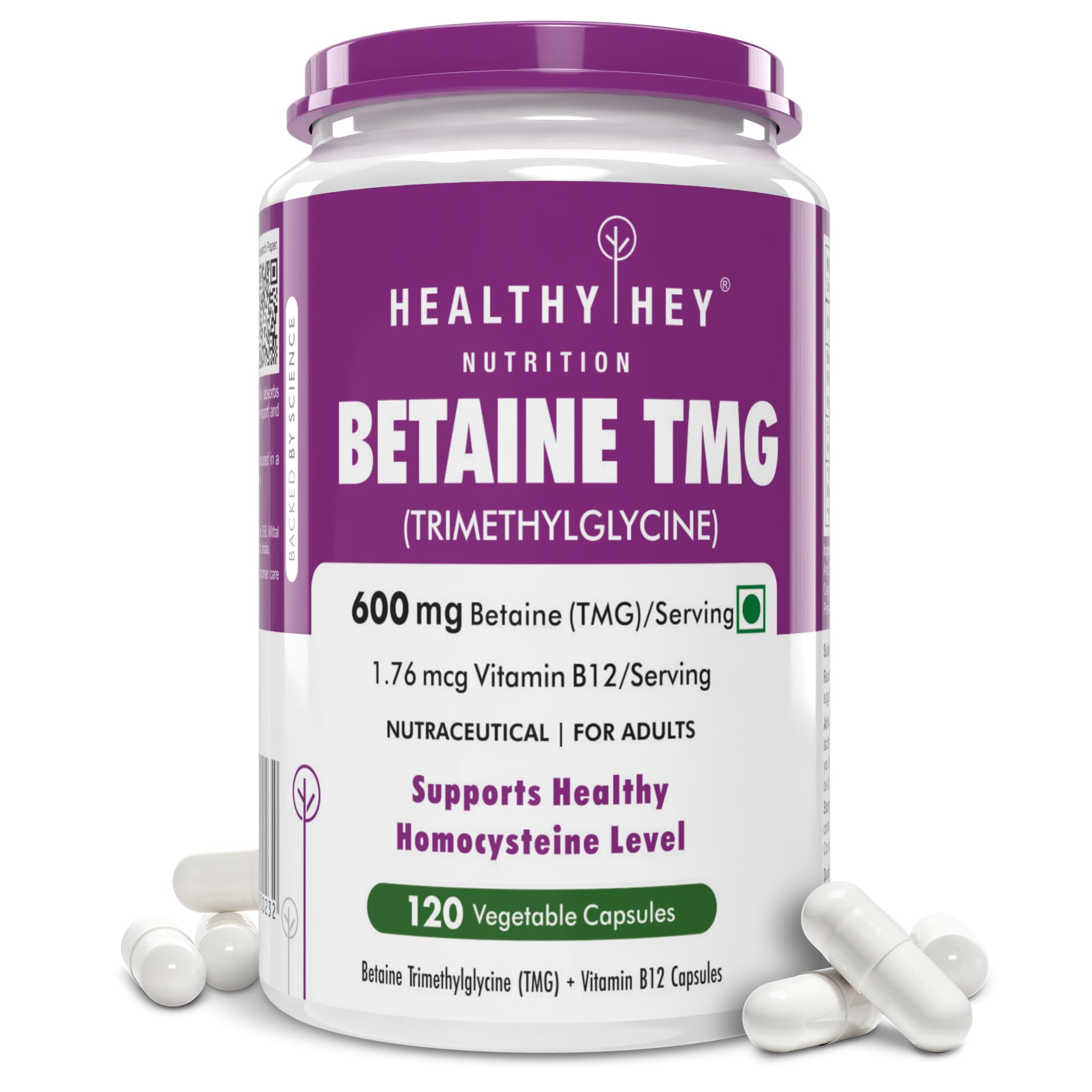 HealthyHey Nutrition Betaine Trimethylglycine (TMG) - 120 Veg. Capsules