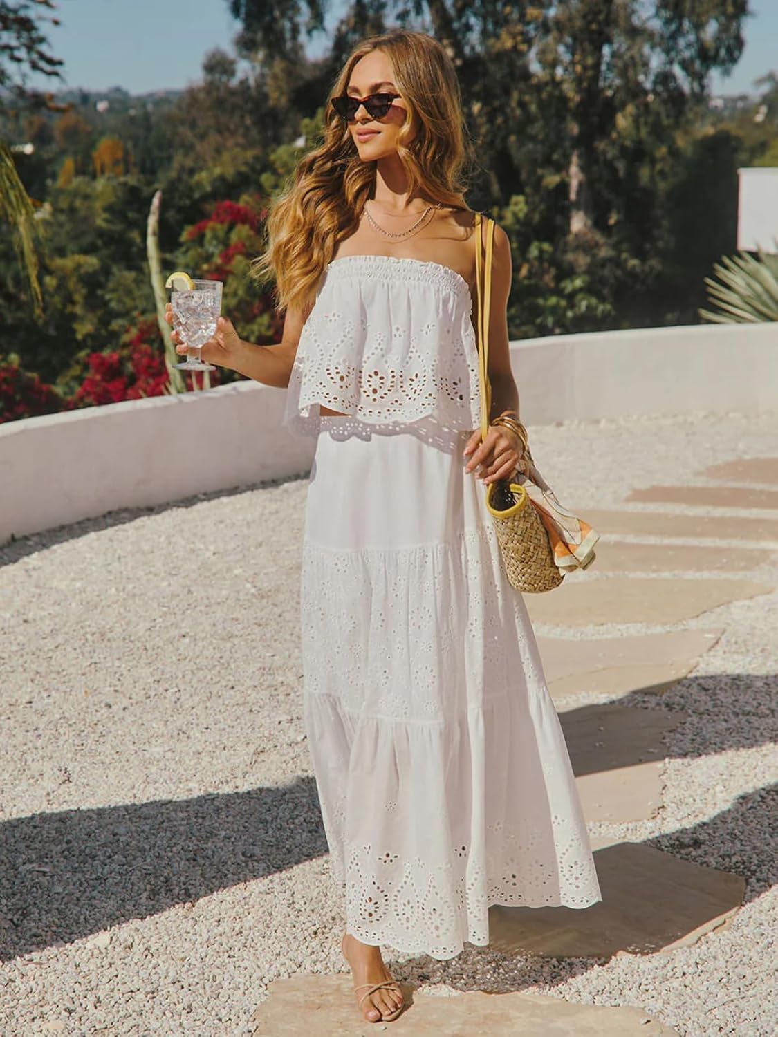 Maxi Skirts for Women Flowy Boho Casual Long Skirt Western Crochet Cotton High Waisted Ruffle Tiered Fall Outfit - Image 4