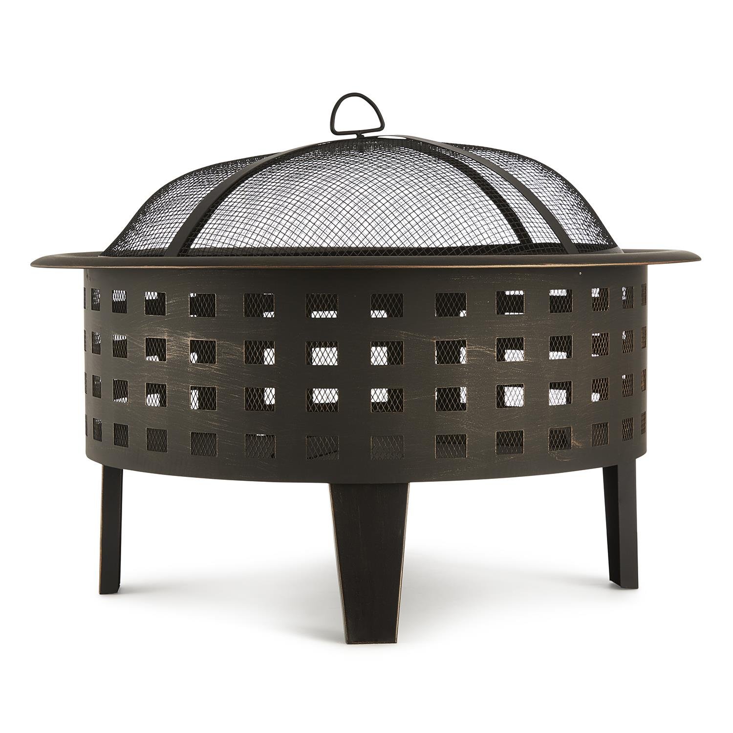 blumfeldt Boston palenisko, ogrzewanie zewnętrzne, grill, Ø 70 cm, stal, wzór w płytkach, elegancki, wysokiej jakości wytrzymały metal, pogrzebacz, siatka przeciwiskrowa - czarny
