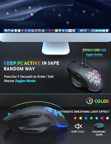 Miniatura 4 de Retroiluminación inalámbrica para teclado y mouse, reposamuñecas, mouse Jiggler, teclado ergonómico recargable con soporte para teléfono, combo de