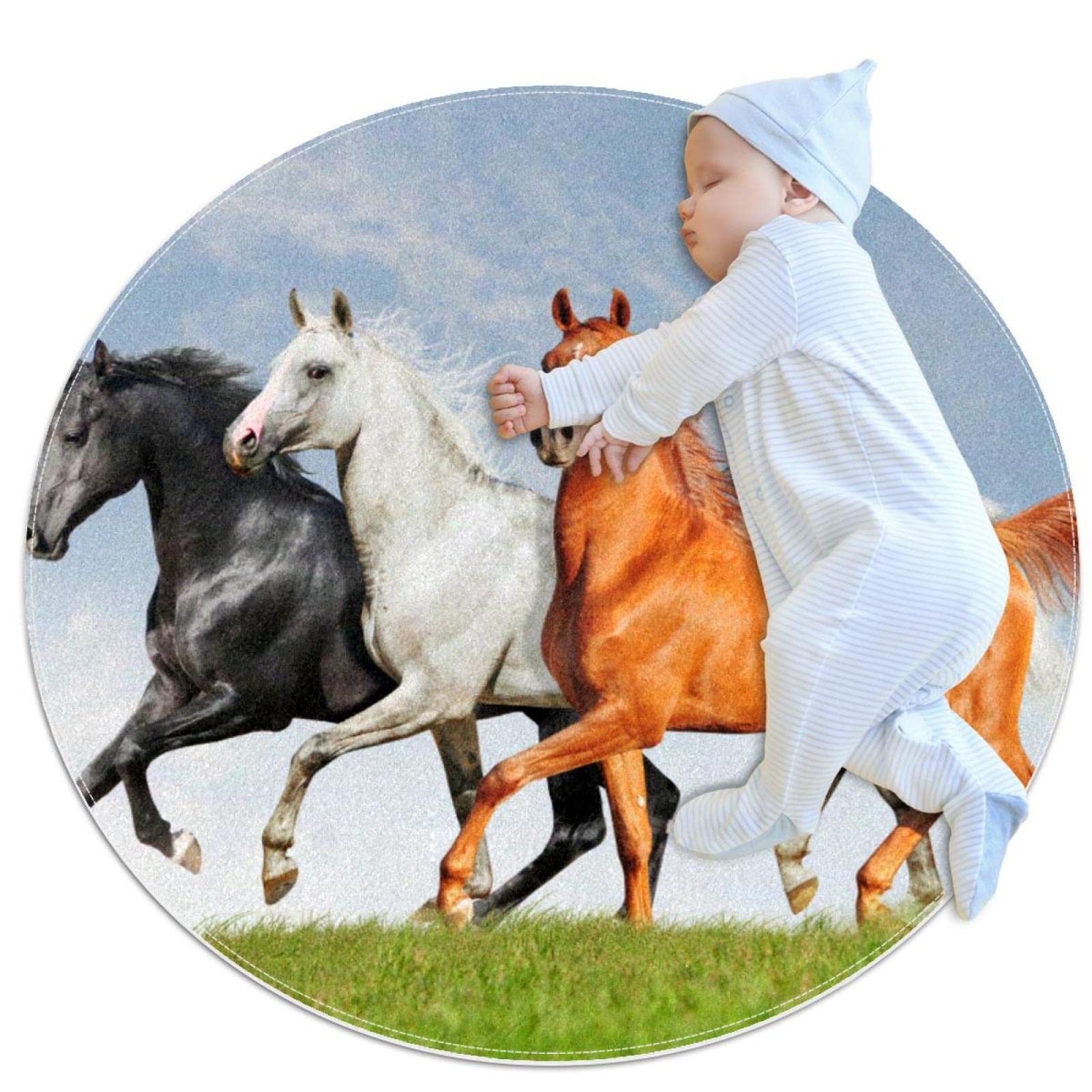 Alfombra redonda para niños que aísla del frío con diseño de caballo JDEZ para dormitorio