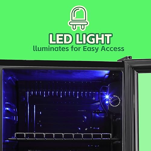 Miniatura 9 de WANAI Refrigerador de bebidas de 3.5 pies cúbicos, mini refrigerador pequeño de 120 latas con puerta de vidrio con luz LED y estantes ajustables