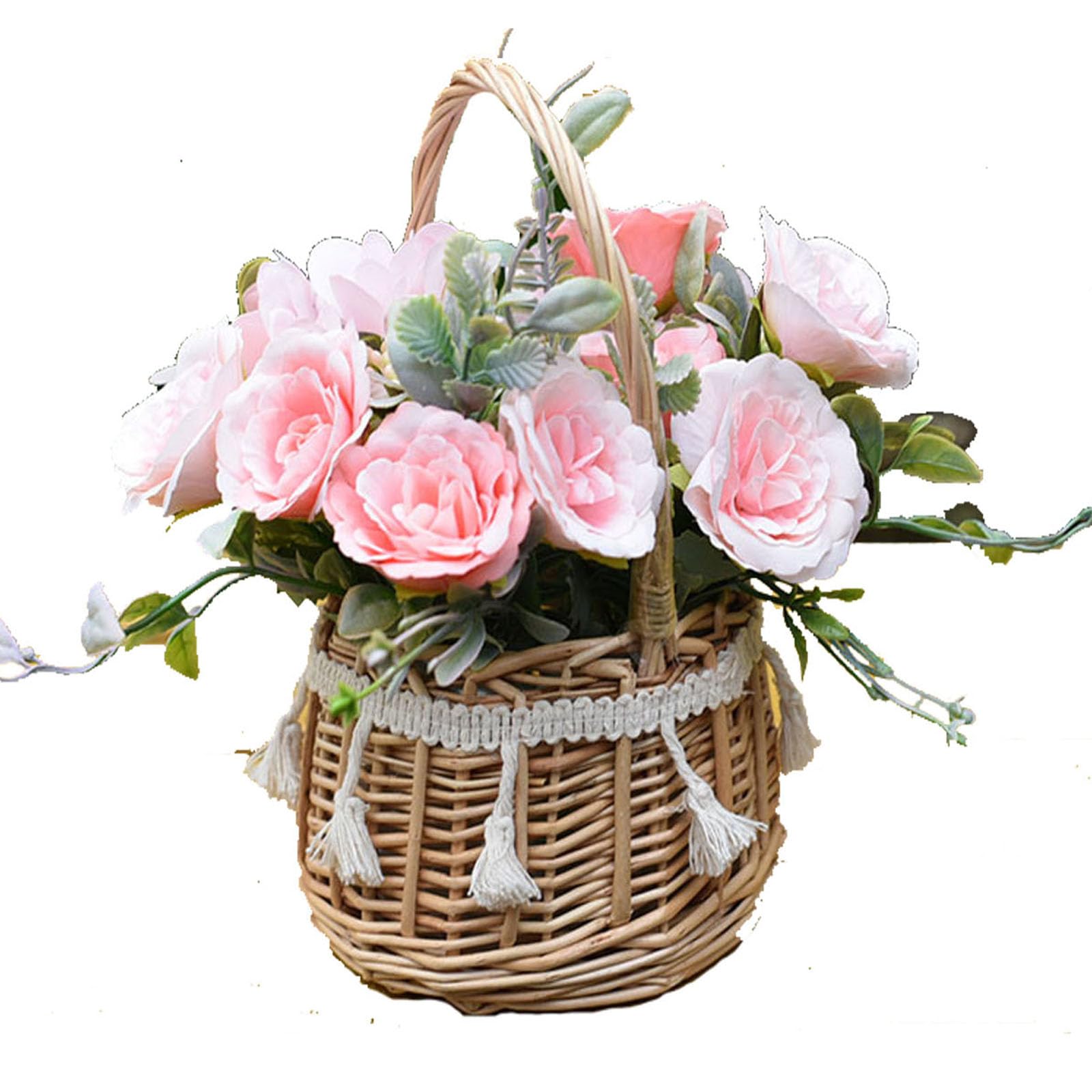 IHHTRHET Flores artificiales en cesta de 8 pulgadas, arreglos florales de seda, jarrón centro de mesa, decoración de mesa para el hogar, oficina, mesa, cocina, escritorio, comedor, bricolaje, fiesta