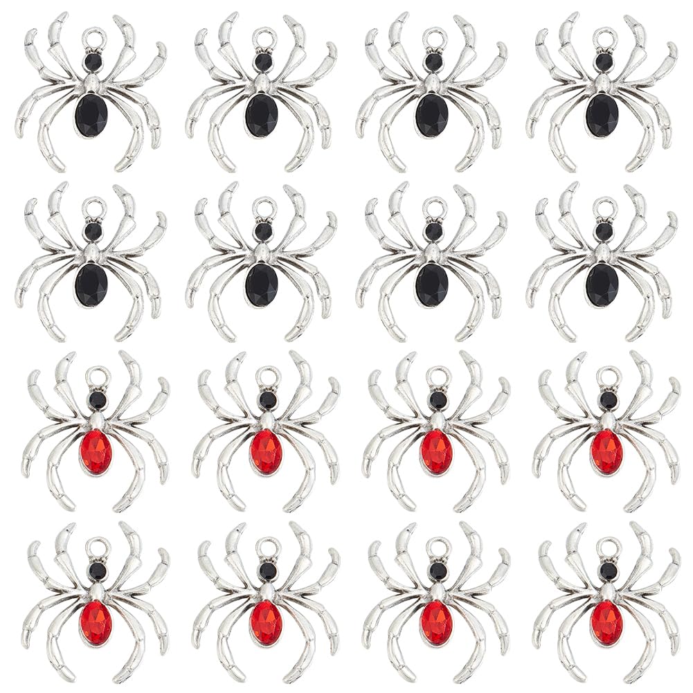 Cabochons strass rouges noirs et breloques araignée pour création de bijoux