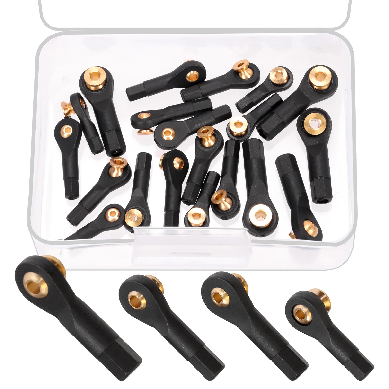 Glarks 20pcs M2 M2.5 M3 Lever Steering Linkage Tie Rod End Ball Head End Without Screws and Nut, 4 Sizes Ball Head Link Joint End, Ball Head Holder Tie Rod Ends Ball Joint Link for RC Crawler Car