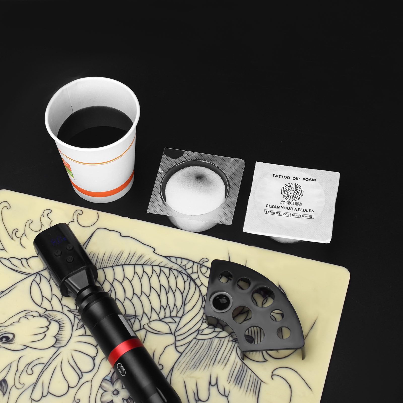 Atomus 36pcs sumergir la aguja de tatuaje de espuma limpiar la taza sumergir enjuagar la cabeza de la capucha sumergir la aguja de tinta profesional sumergir la espuma limpiar