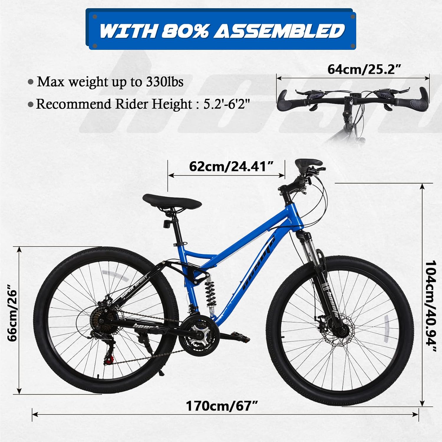 80% Assembled Bicycle with Dimensions