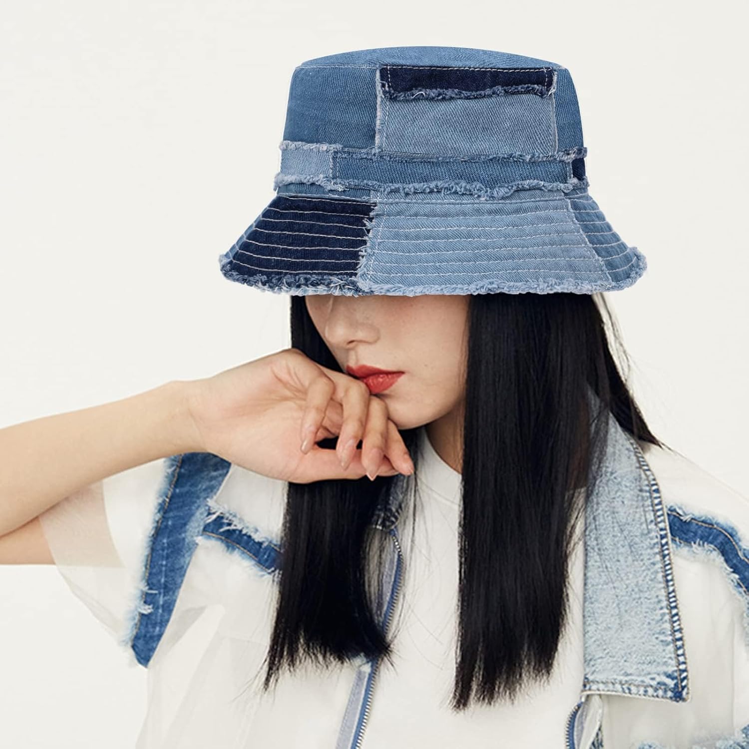 GuanGu Denim Bucket Hat for Women Washed Packable Summer Beach Sun Hats Mens Womens Bucket Hat for Travel - Image 4