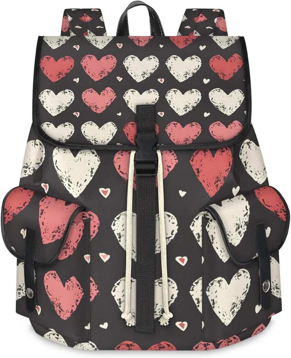 Love Heart Prints Waterproof Laptop Backpack for Men Women Vintage Style Backpack Large Storage Carry on Backpack for Travel & Work Fits 15-inch Notebook