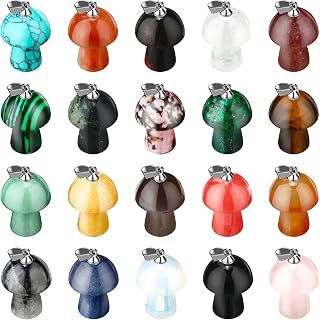 20 Pcs Crystal Mushroom Natural Stone Pendants Mushroom Charms Crystal Charms for Jewelry Making Mushroom Shaped Pendant Cute Charms for Bracelets Necklaces Earrings Keychains DIY Crafts