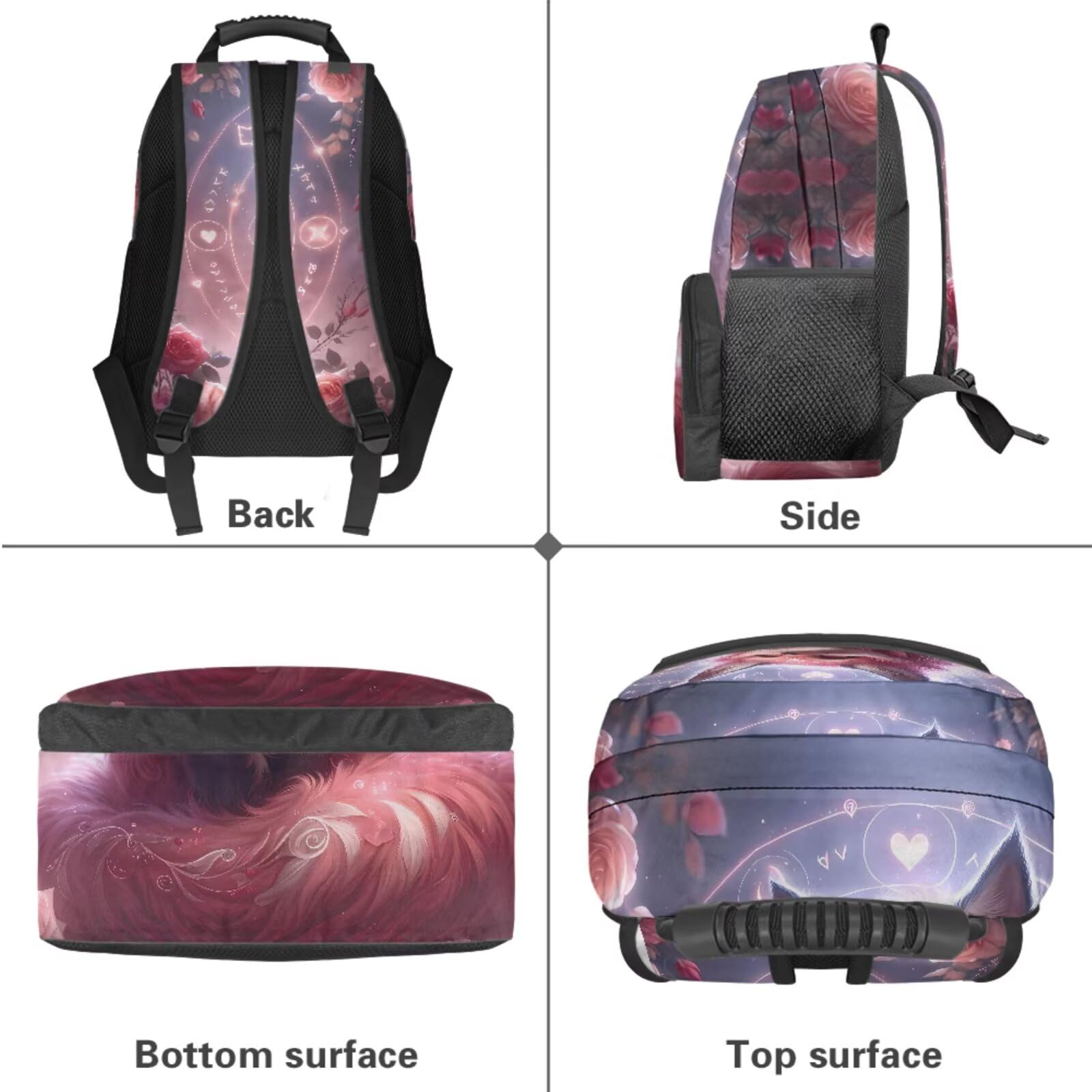 4-teiliges Schultaschen-Set, Rucksack, Lunchtasche, Federmäppchen, Wasserflaschen-Tragetasche für Jungen und Mädchen, Pink-Fuchs, Schulranzen-Set
