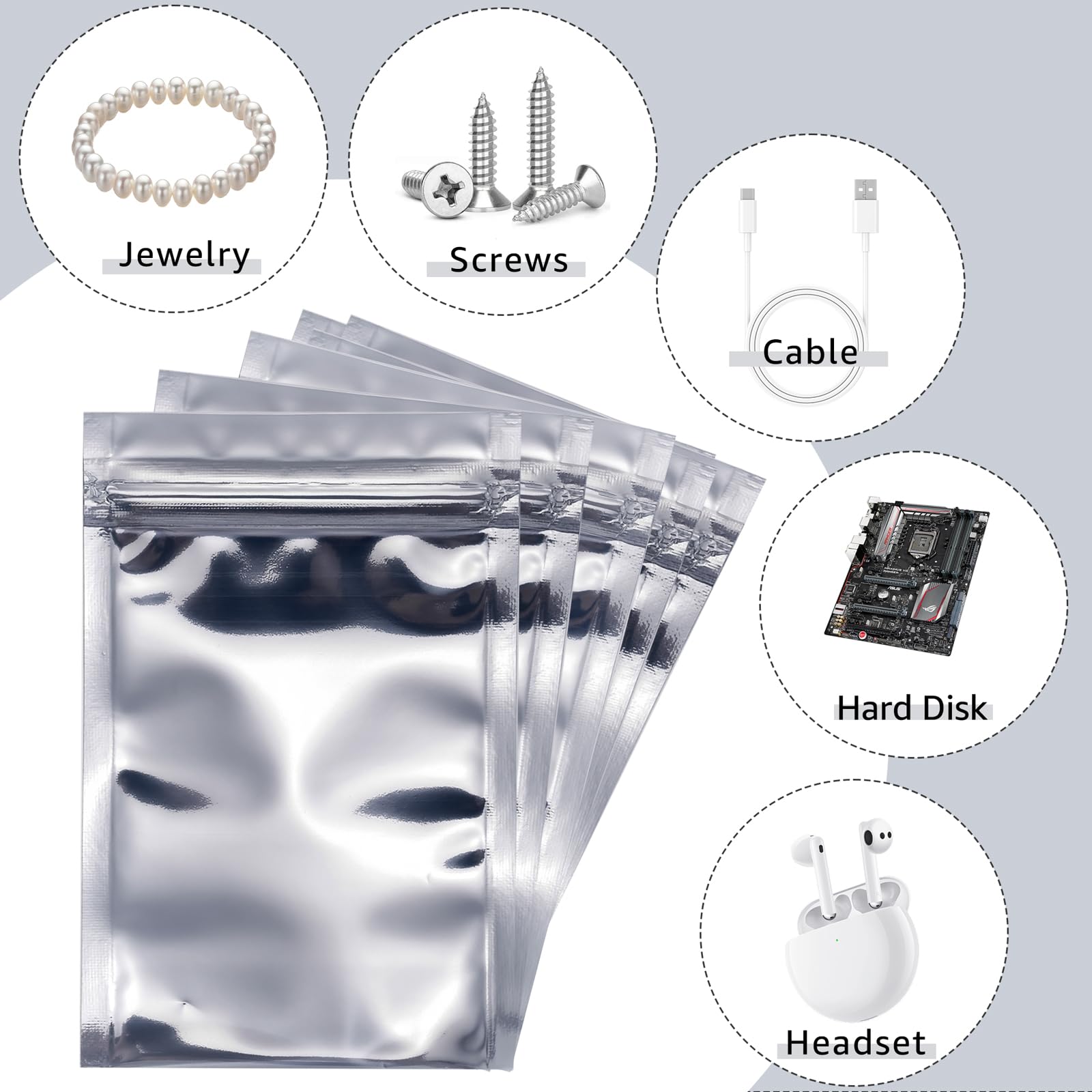 10 sacchetti Sacchetti antistatici richiudibili per unità a stato solido, hard disk e dispositivi elettronici, 15 x 20cm