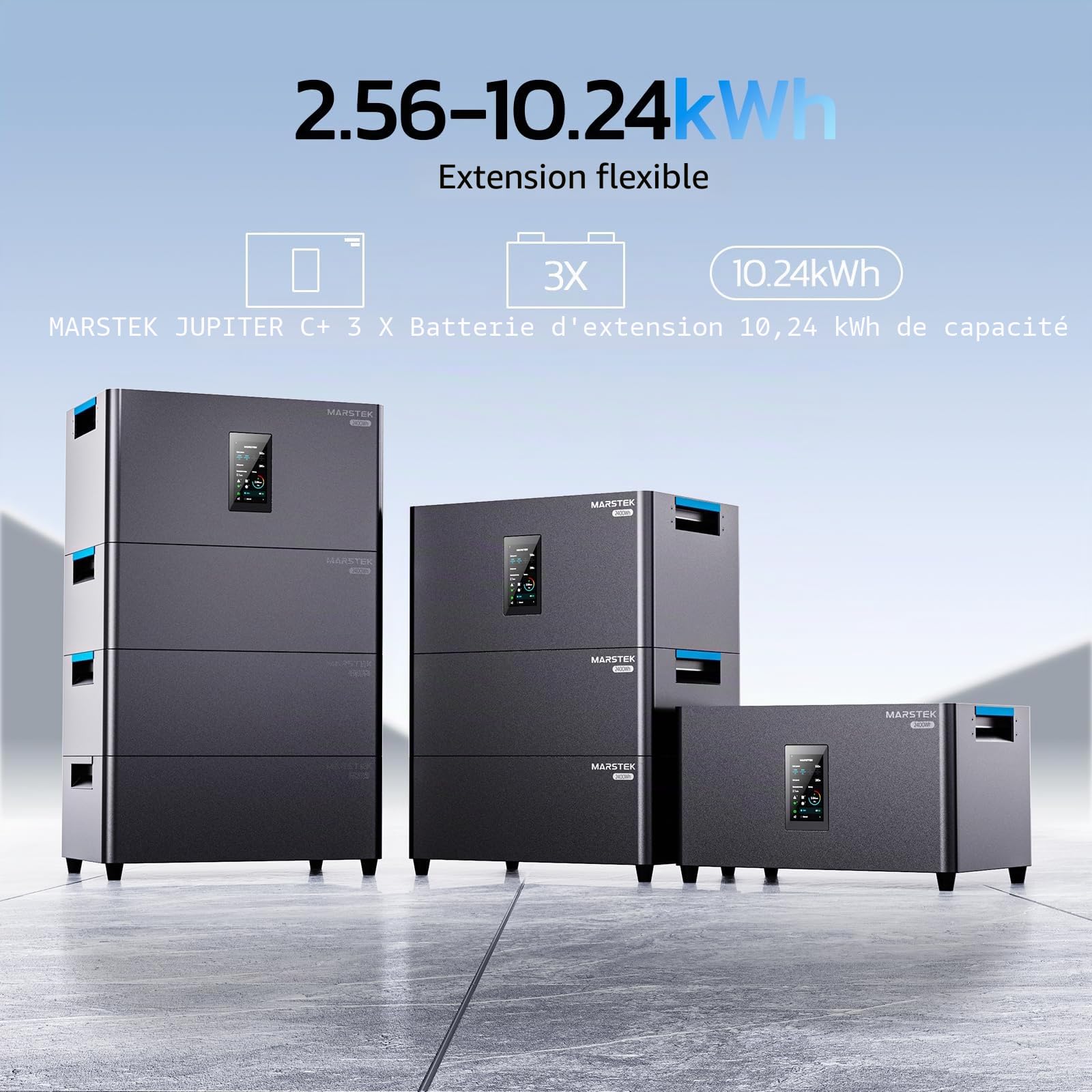 MARSTEK - Centrale électrique tout-en-un pour balcon avec stockage, 4 MPPT 2400 W, capacité de la batterie 2,56 kWh, 6000 cycles de charge, batterie LFP, avec application, Plug & Play, 0 % TVA