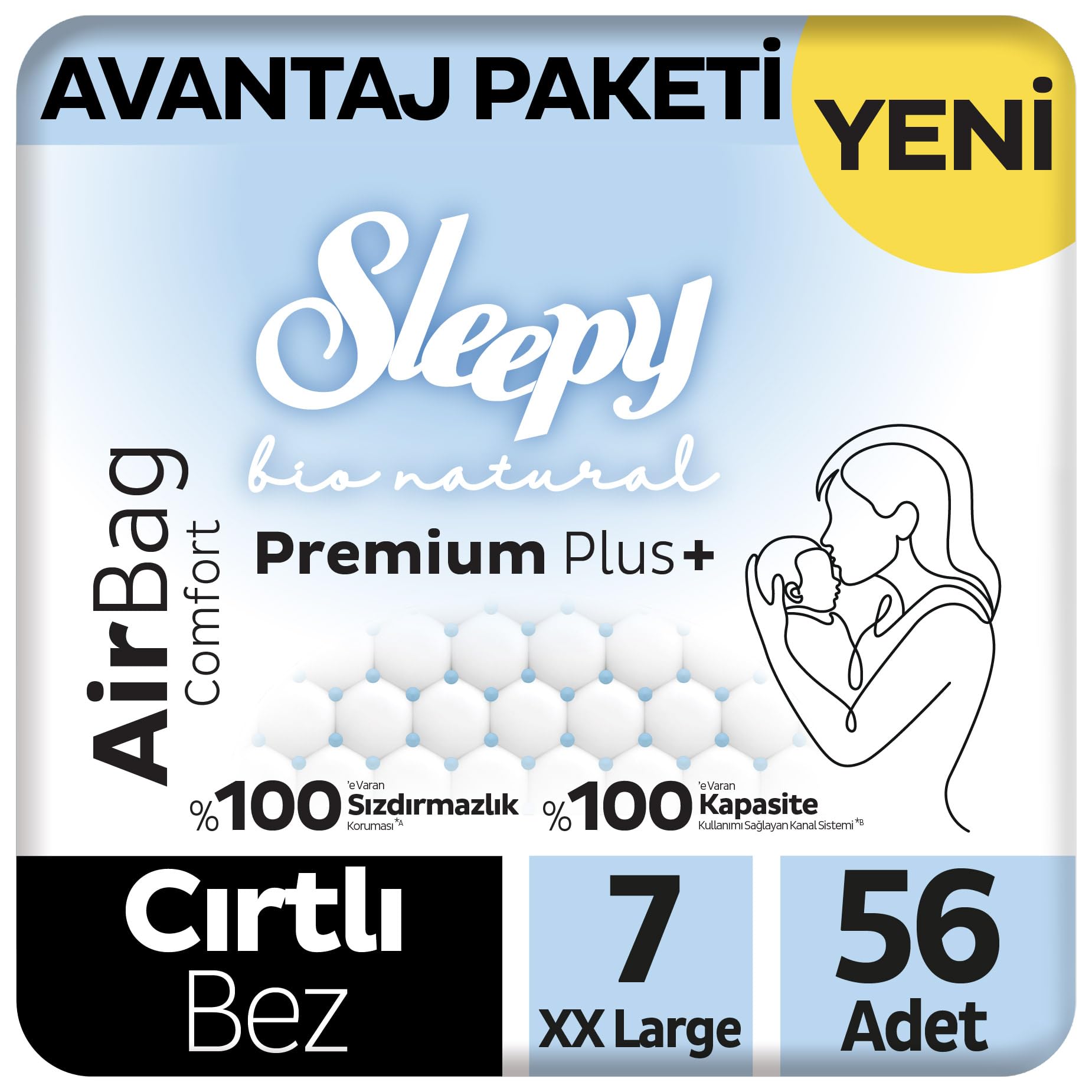 Sleepy Bio Natural Premium Plus Airbag Comfort Avantaj Paketi Bebek Bezi 7 Numara Xxlarge 56…