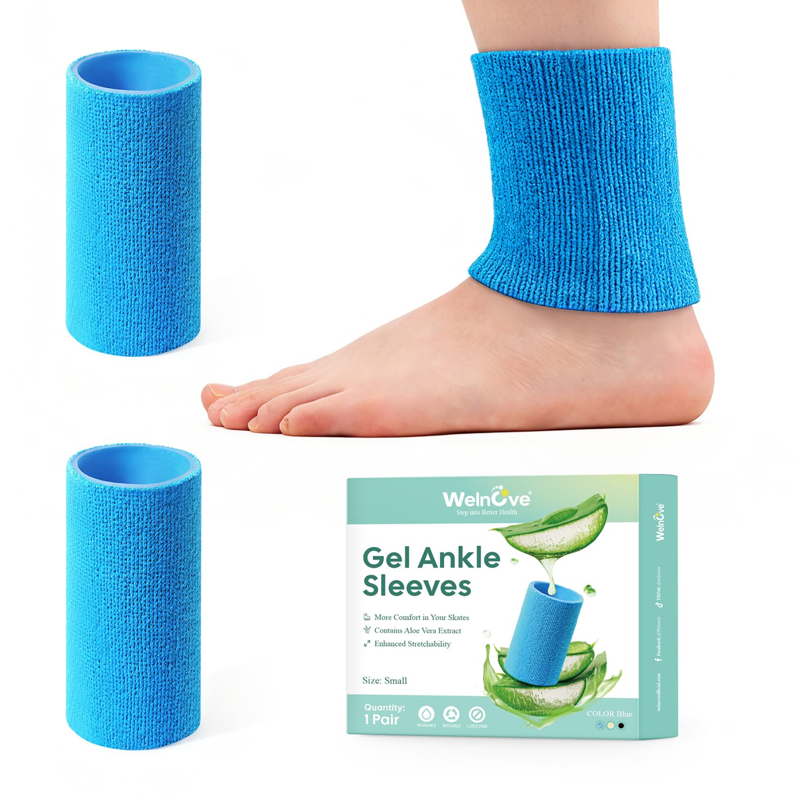 Welnove Ankle Gel Sleeves, Aloe Vera Infused Skate Socks for Figure Skating Riding Ski, Ankle Protection Foot Support Socks