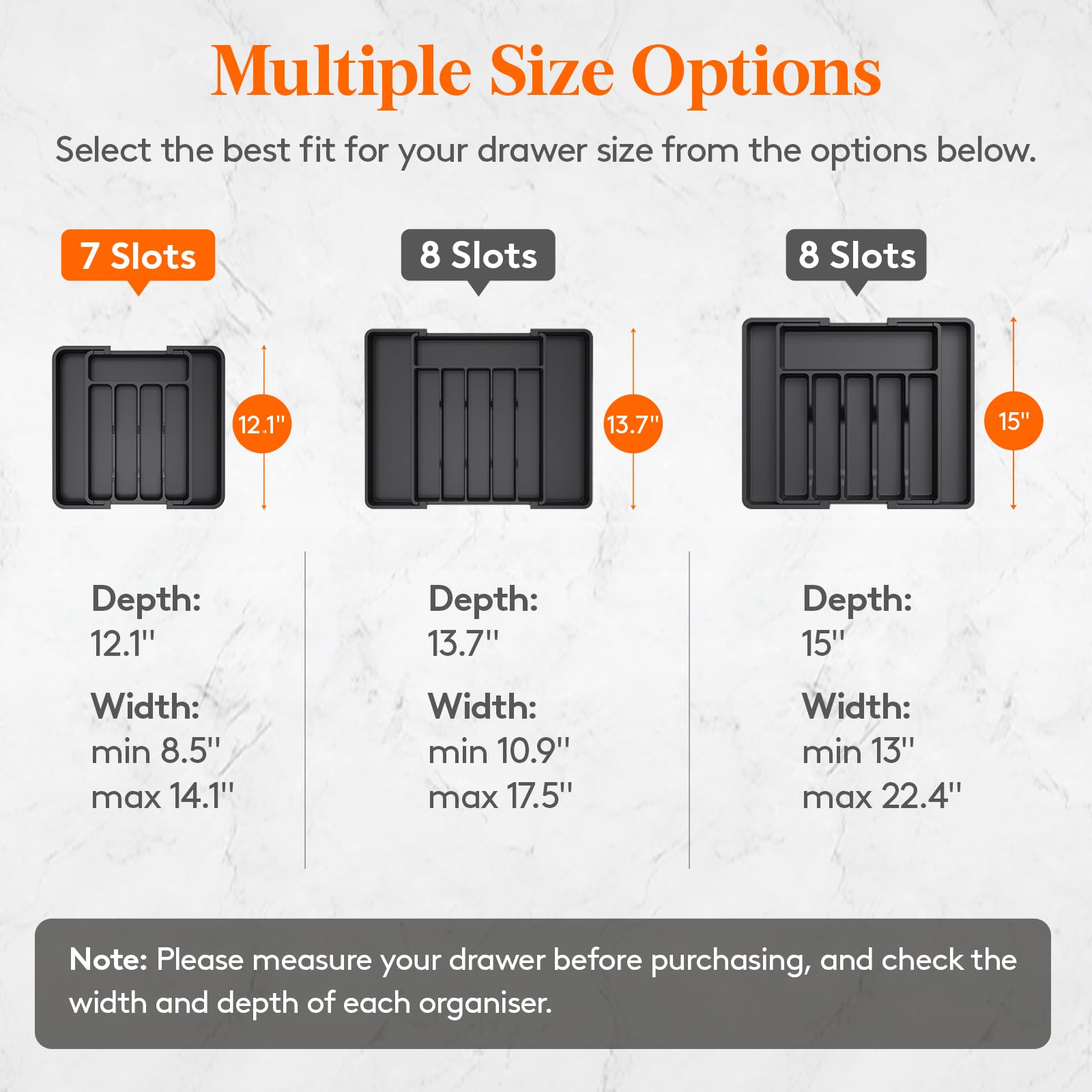 Lifewit Medium Silverware Drawer Organizer, Expandable Utensil Tray for Kitchen, BPA Free Flatware and Cutlery Holder, Adjustable Plastic Storage for Spoons Forks Knives, Black