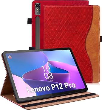 Case for Lenovo Idea Tab Pro 12.7" 2025 Retro Folio Cover for Lenovo P12 Pro 12.7 inch with Hand Strap,Multi-Angle Stand Cover PU Leather with Card Pocket,Red