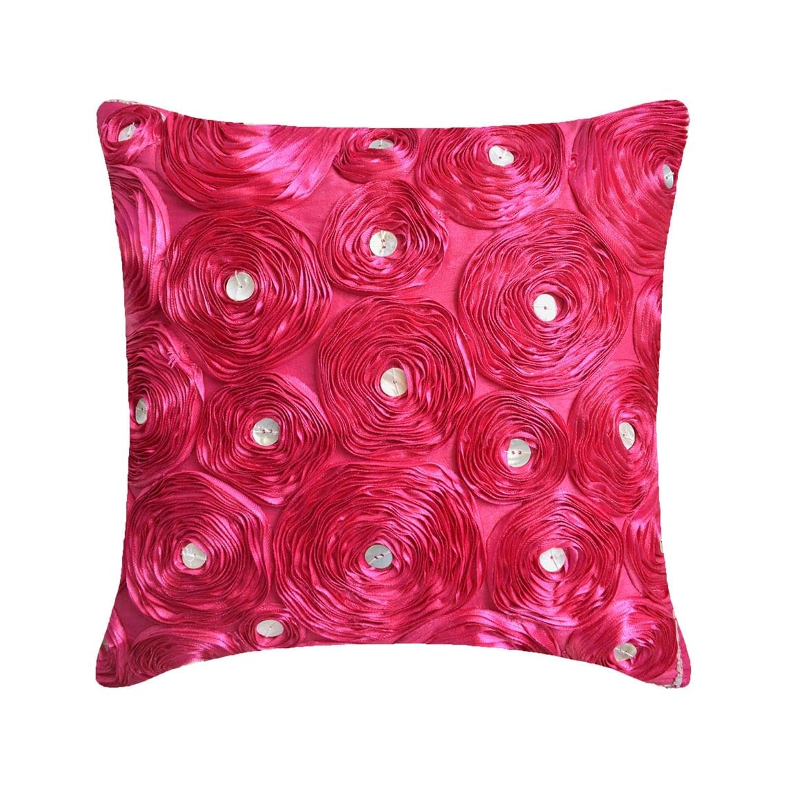 The HomeCentric Fuchsia Pink Throw Cushions Cover Ribbon Fuchsia Rose Flower Floral Theme Cushions Cover Pack of 2, 45x45 cm (18"x18") Cushions Cover Square Silk Cushion Covers - Fuchsia Power โ image 1