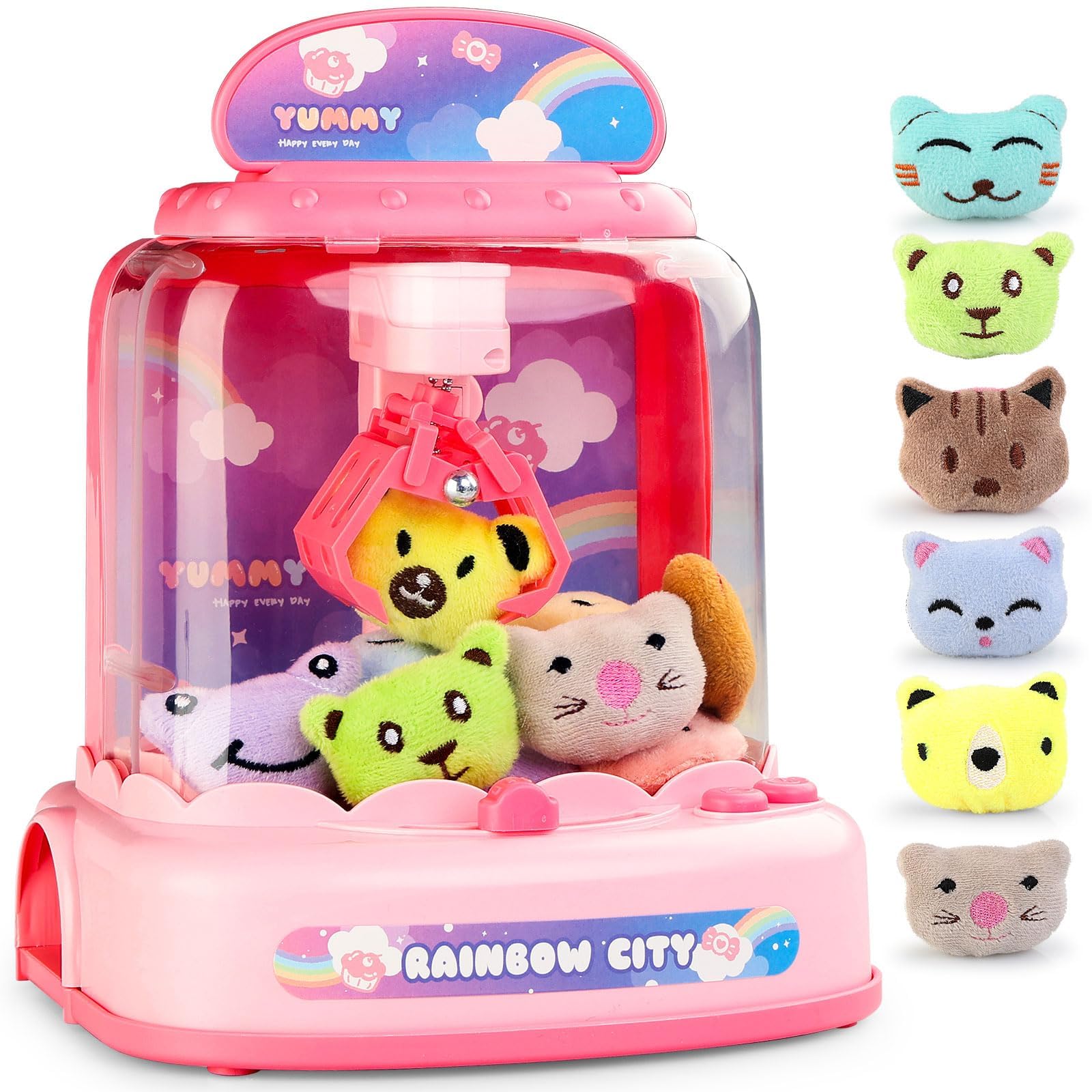 TERRIFI Claw Machine for Kids,Electronic Arcade Game Indoor Toy with Music Light, Mini Vending Machine Girl Toys, Candy Grabber Toys,Suitable for 3 5 6 7 9 year old Kids Birthday Gift (6 Mini Dolls)