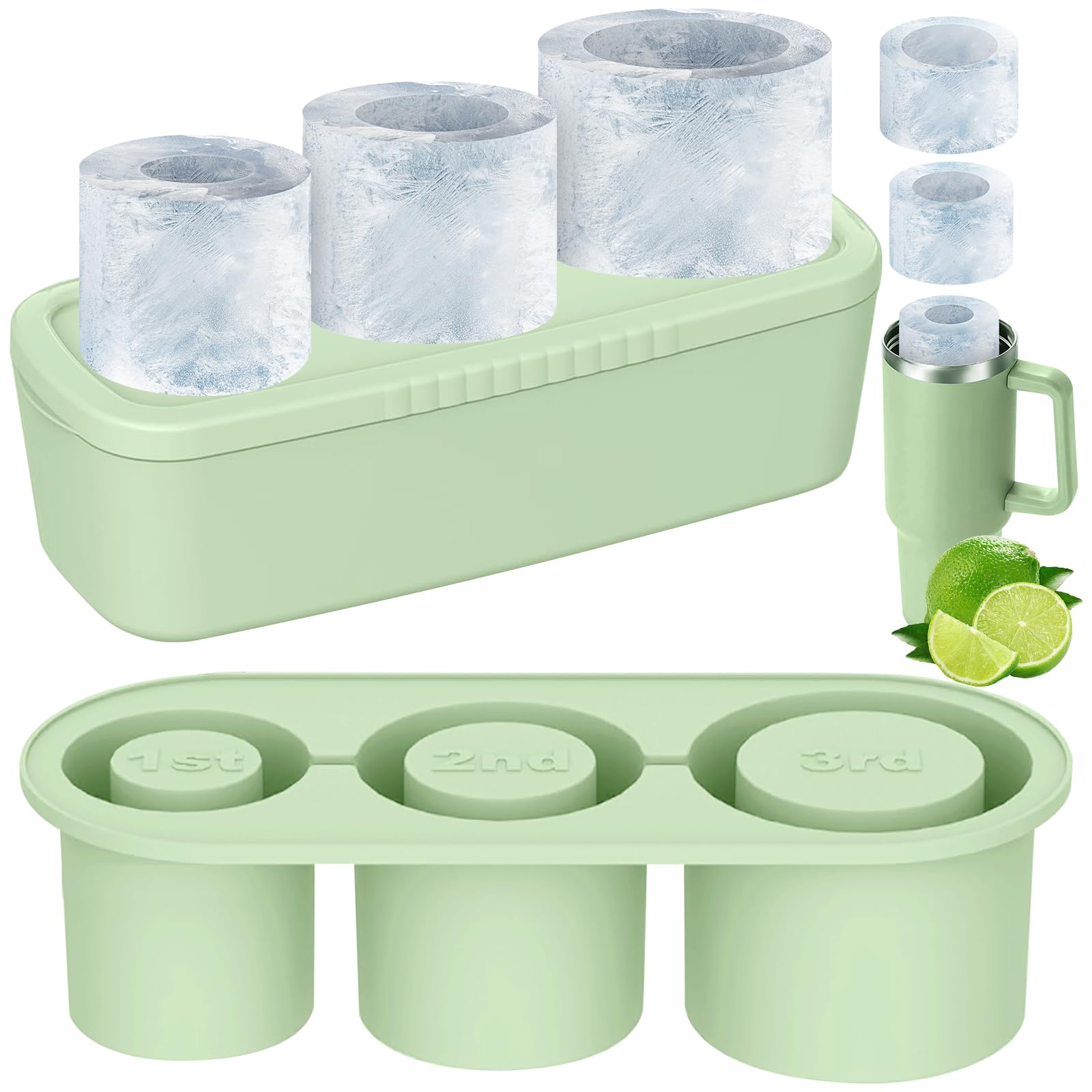 Ice Cube Tray for Stanley Cup,Ice Molds for Stanley Cup Accessories,Silicone Ice Cube Molds with Lid and bin for Stanley 20oz 30oz 40oz Tumbler Cup,3 Sizes Silicone Ice Cube Mold for Ice Drink